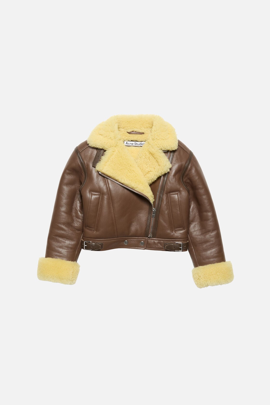 Shearling biker jacket, Mid brown/pale yellow, 2000x