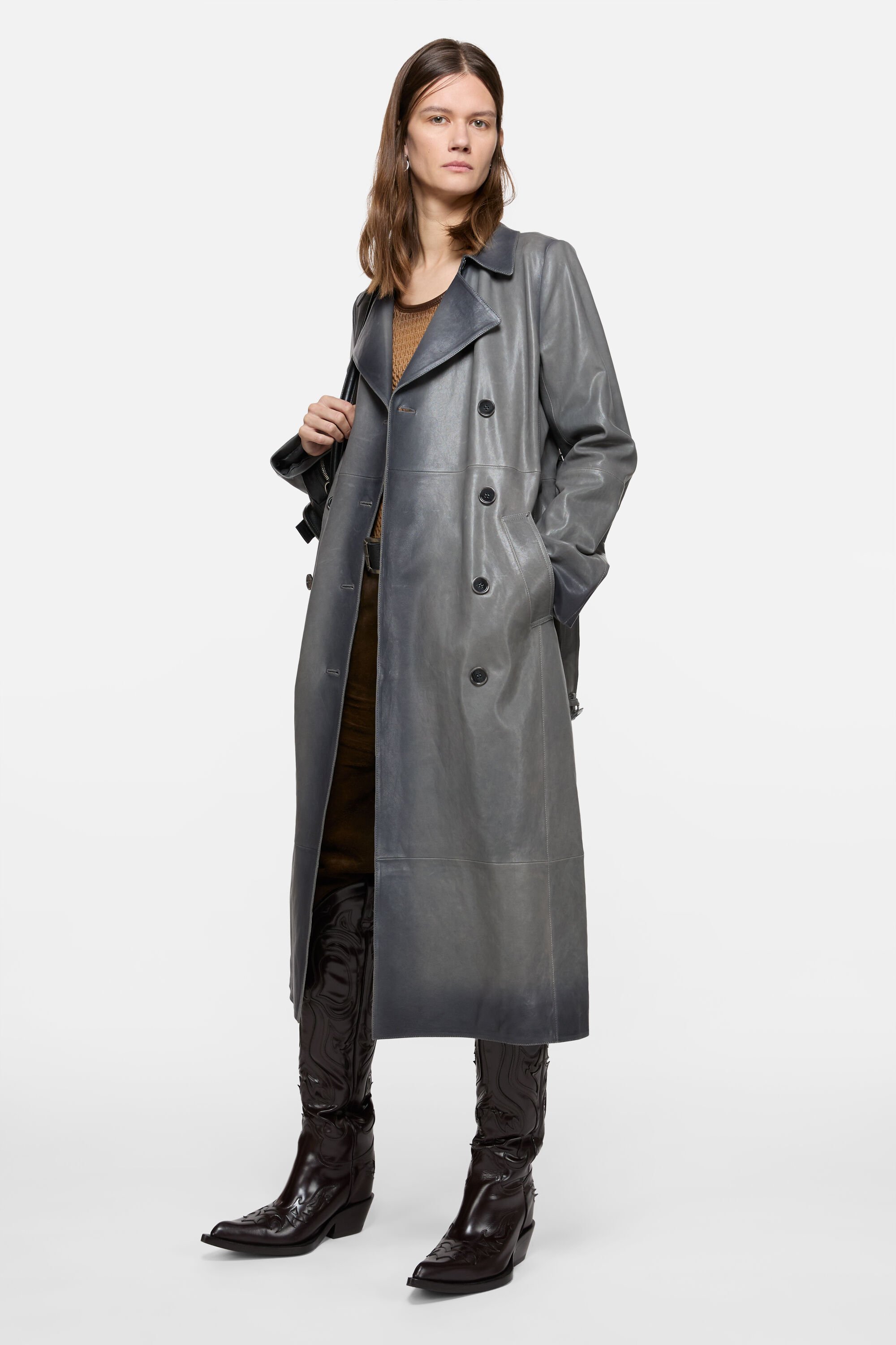 Acne Studios - レザートレンチコート - アンスラサイトグレー