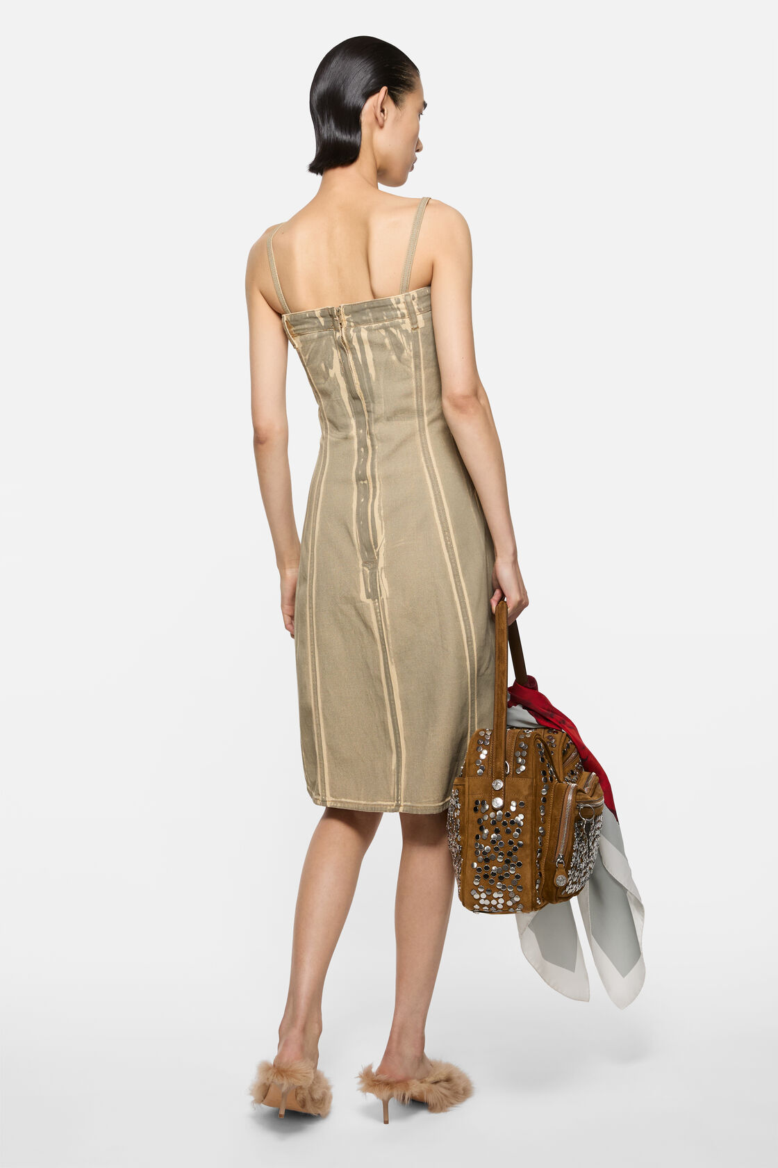 Printed denim midi dress, Beige/Sage green, 2000x