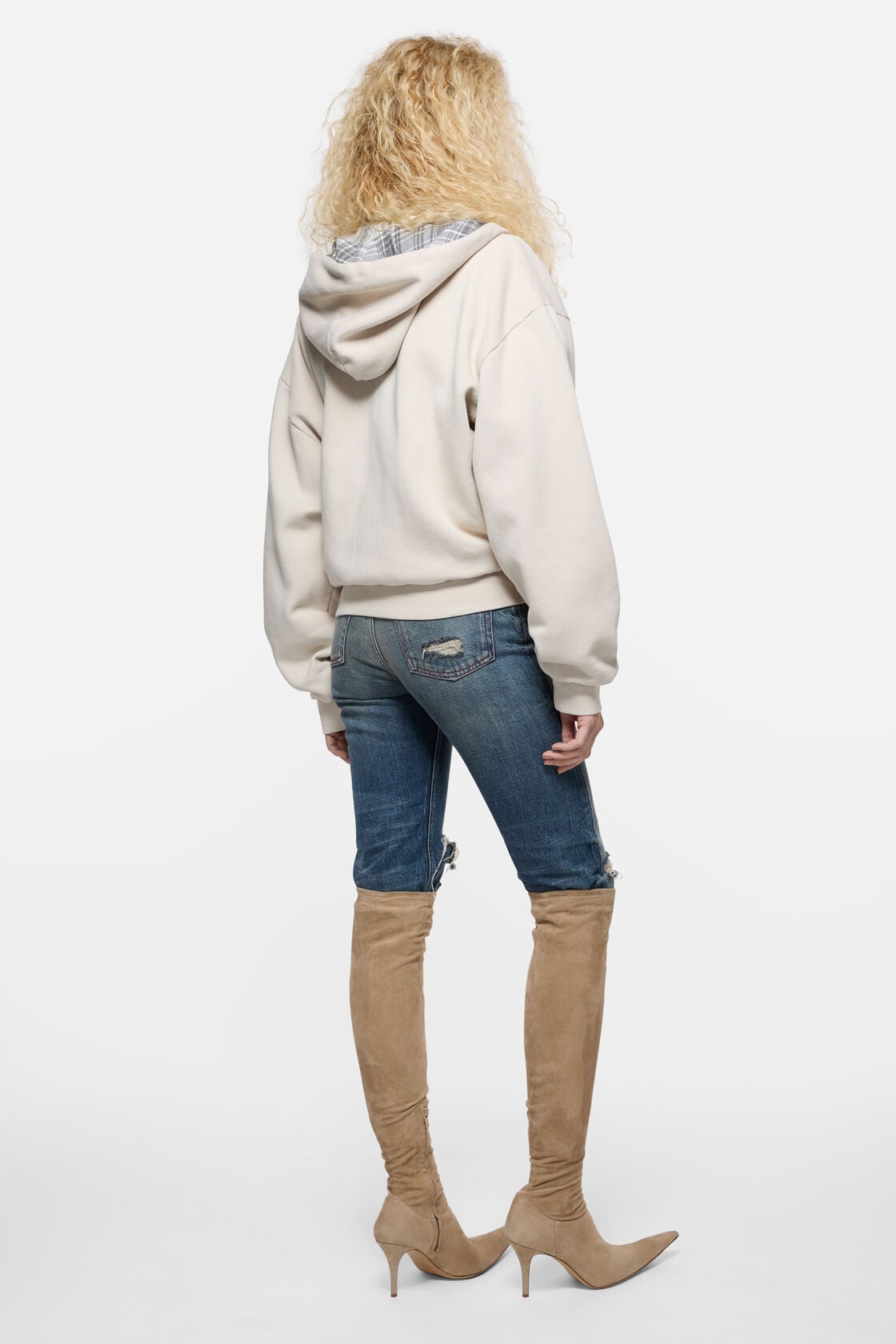 Fleece hoodie with logo, Pebble beige, 2000x
