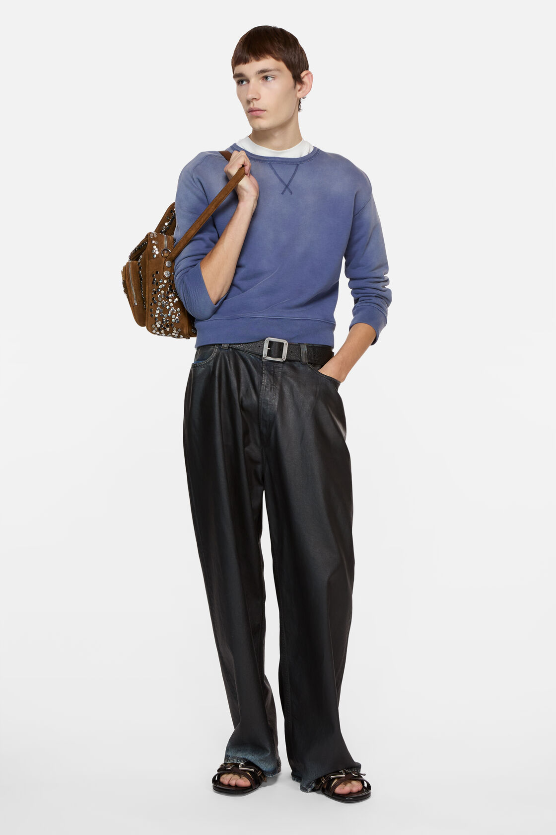 Leather belts strap sandals, Multi brown, 2000x