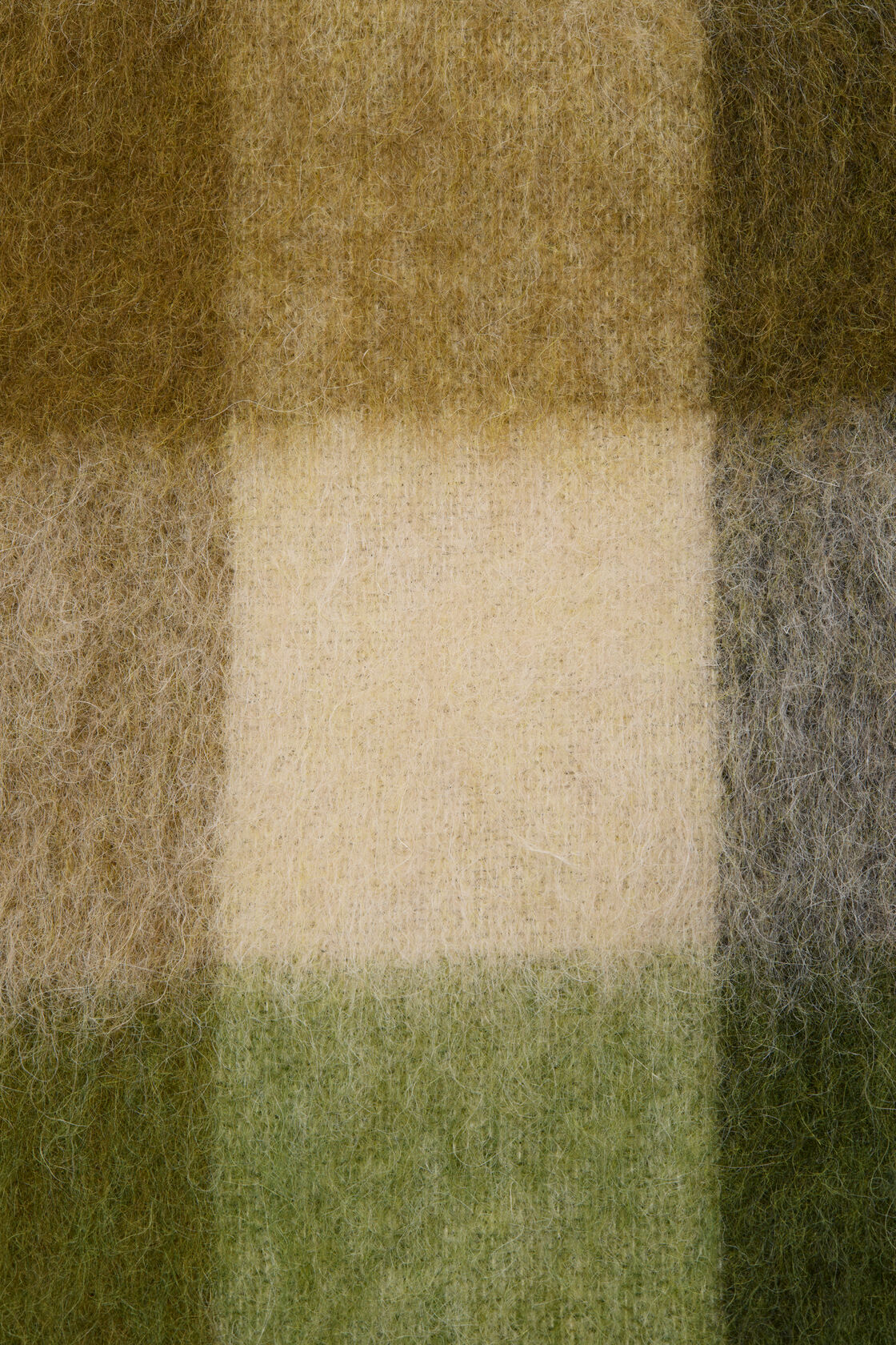 Mohair Check Scarf, Khaki/Cream/Dark Green, 2000x