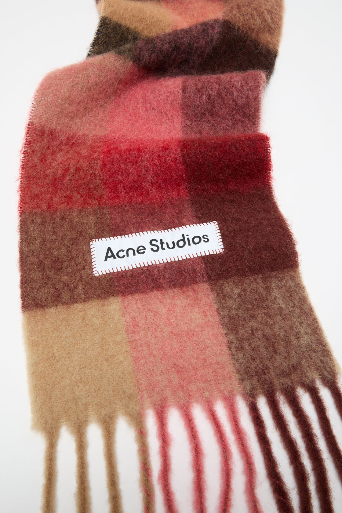 Mohair Check Scarf, Red/Pink/Beige, 2000x