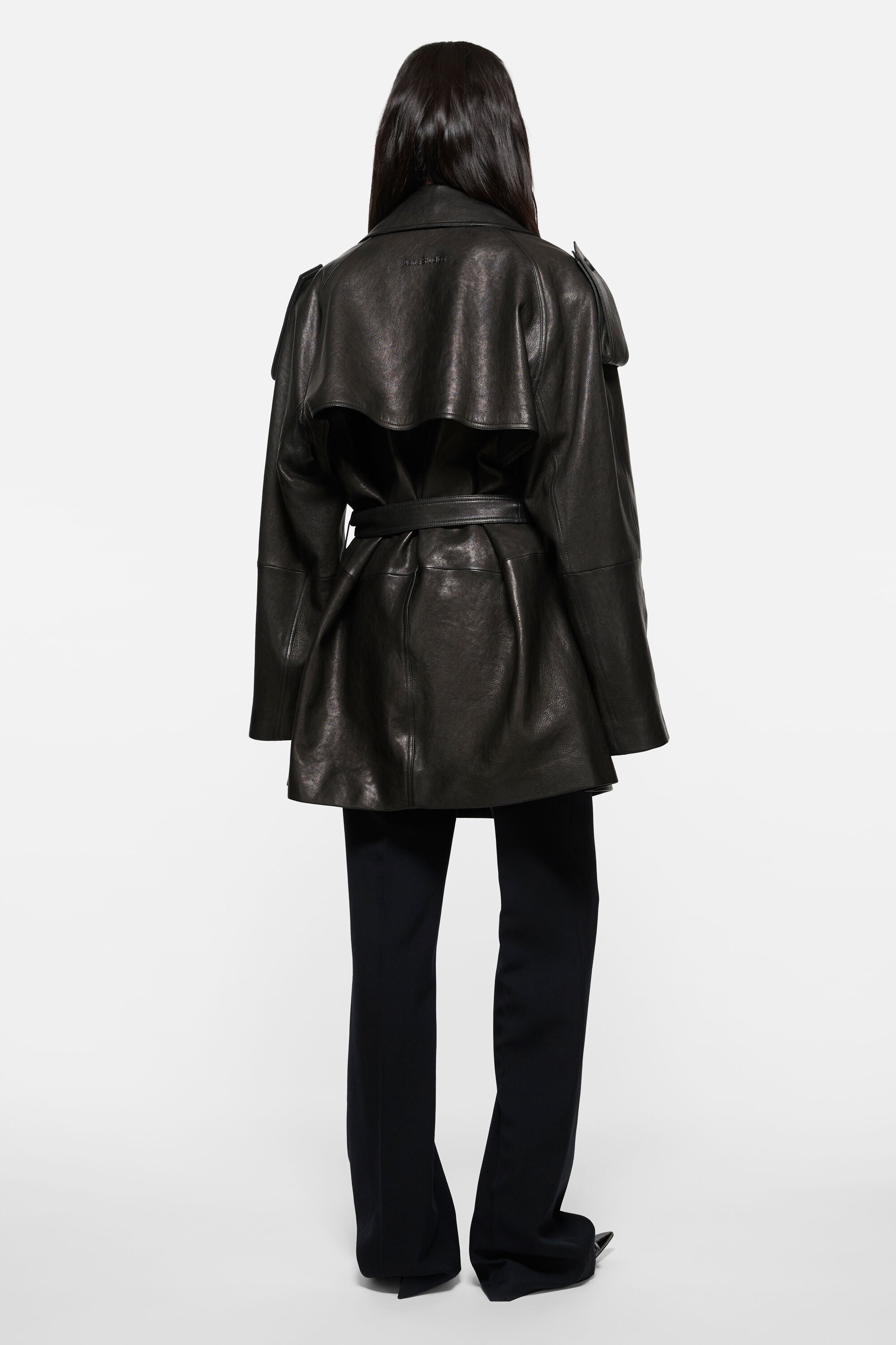 Acne Studios - レザートレンチコート - ブラック