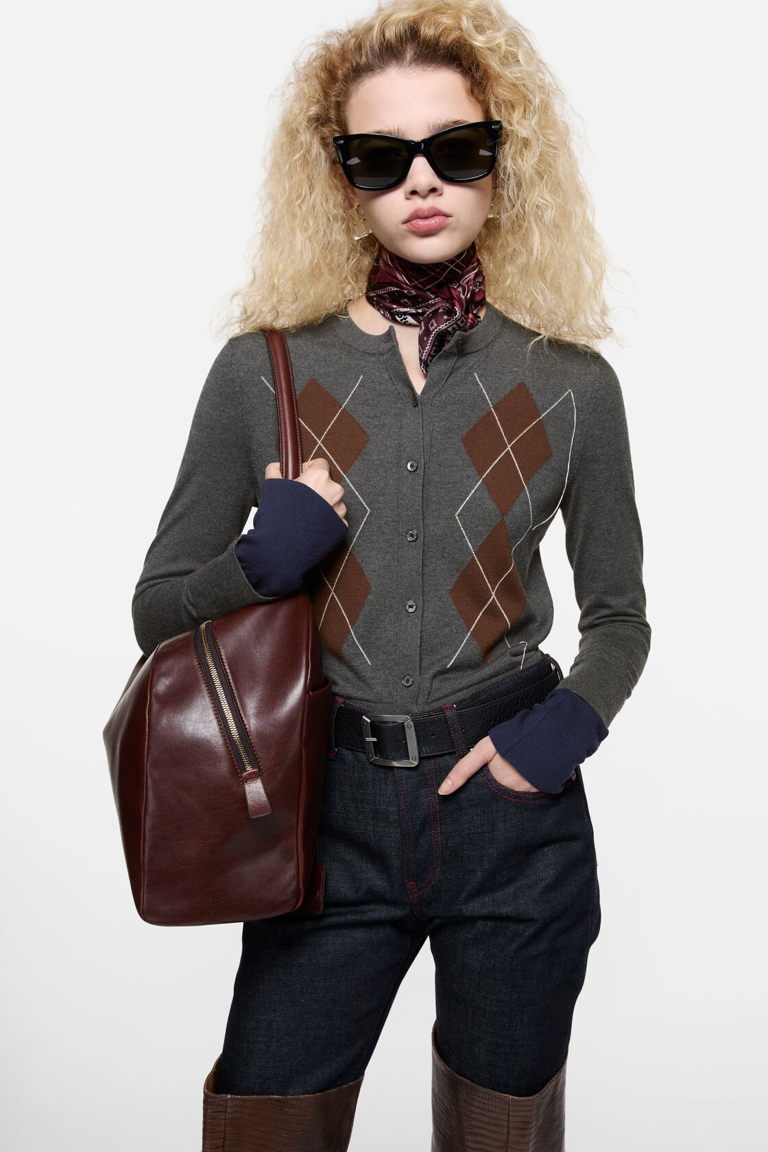 Double-layered cardigan, Dark grey/multi, 2000x