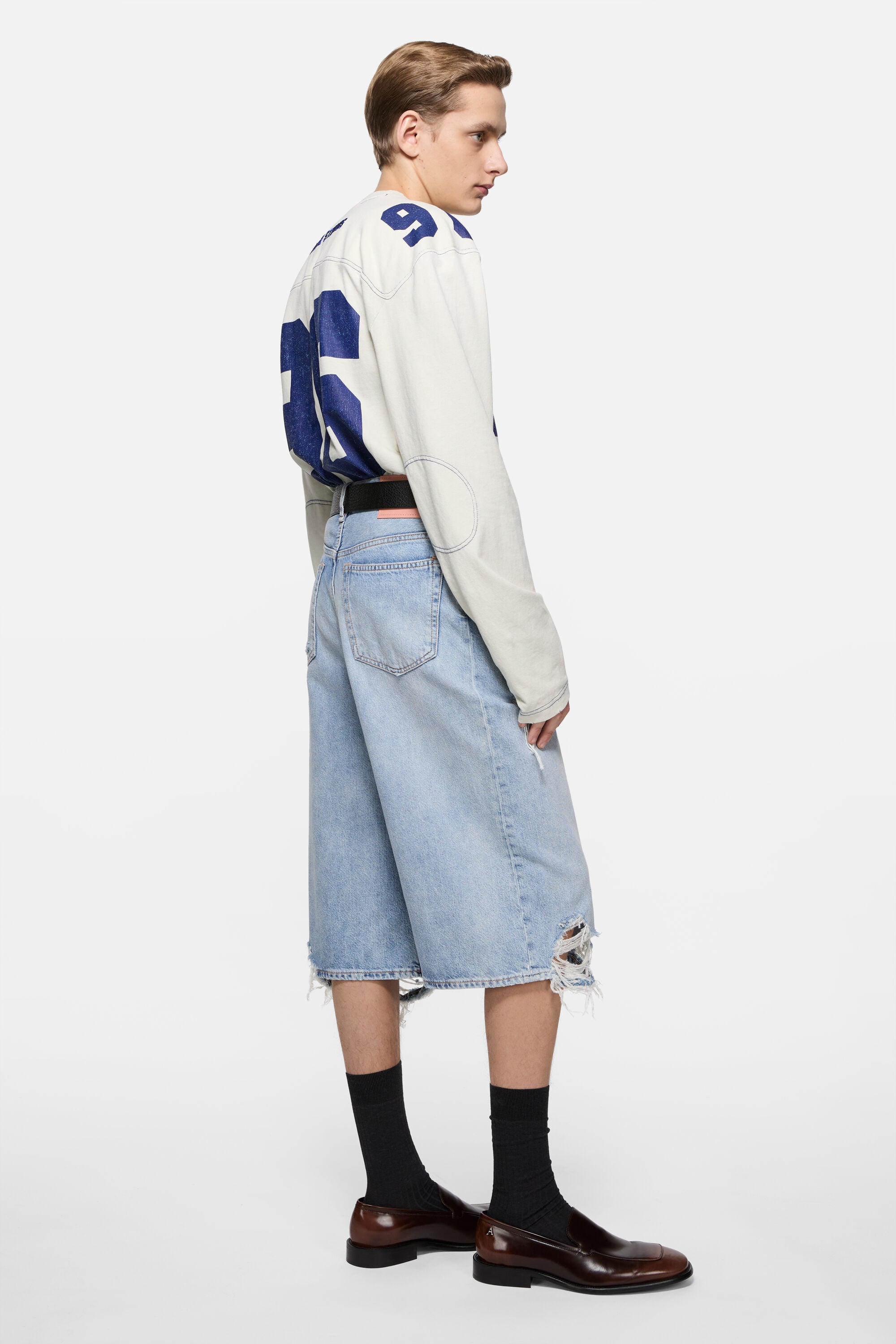 Acne Studios - ダメージ デニムショートパンツ - ライトブルー