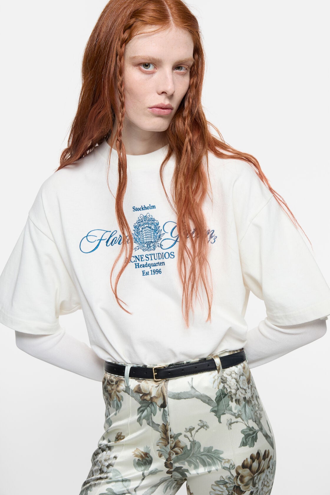 Embroidered t-shirt, Off white/ecru, 2000x