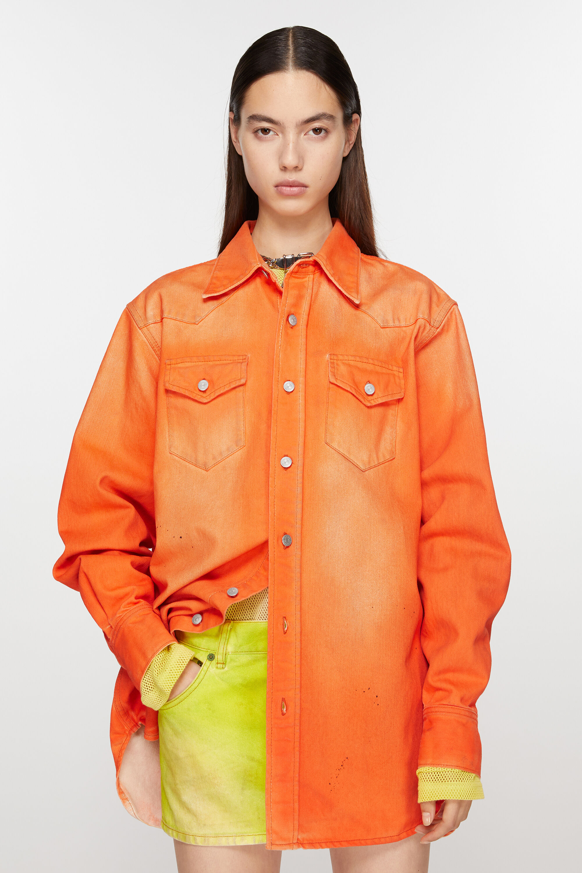아크네 스튜디오 Acne Studios Denim shirt - Relaxed fit - Neon orange