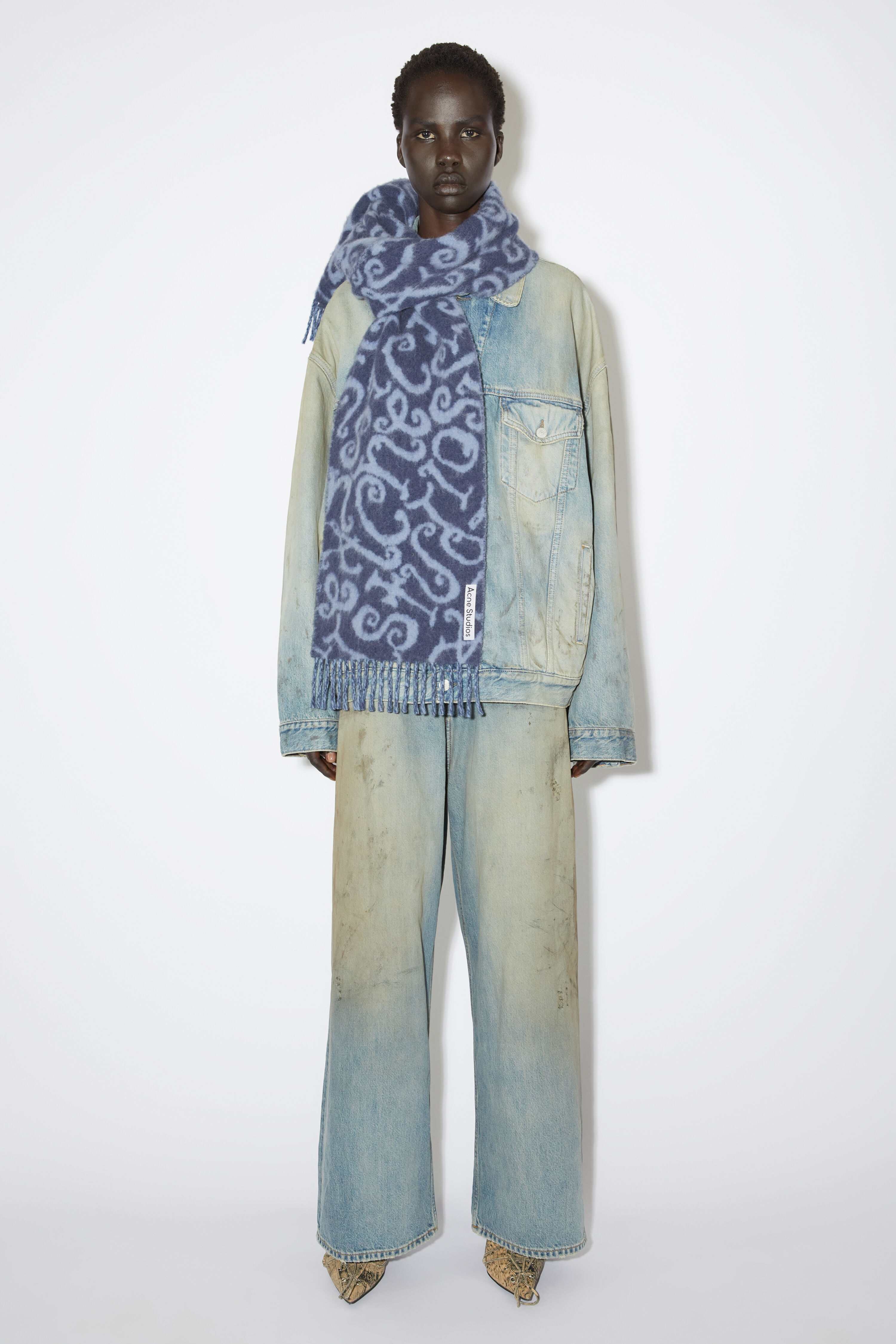 아크네 스튜디오 Acne Studios Monogram jacquard scarf - Blue/lilac