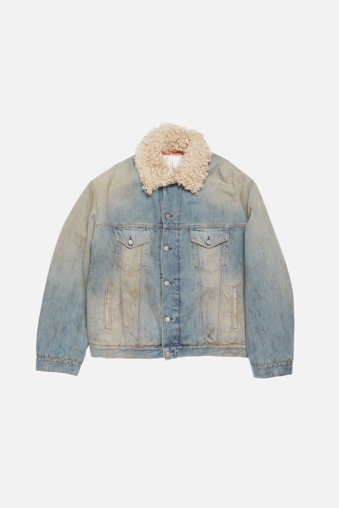 Denim fur trim jacket - Oversized fit, Mid blue, 2000x