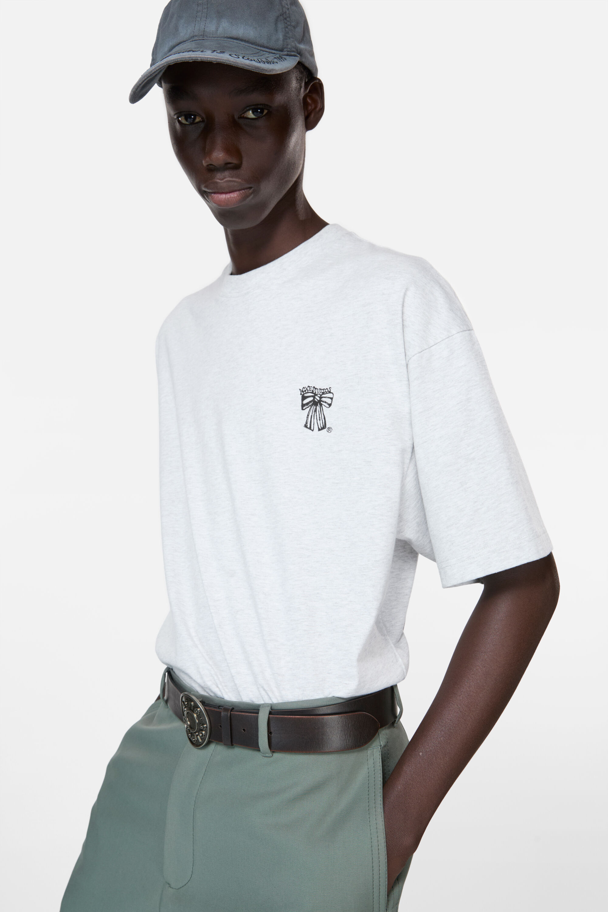 Acne Studios - リボンロゴTシャツ - ペールグレーメランジ