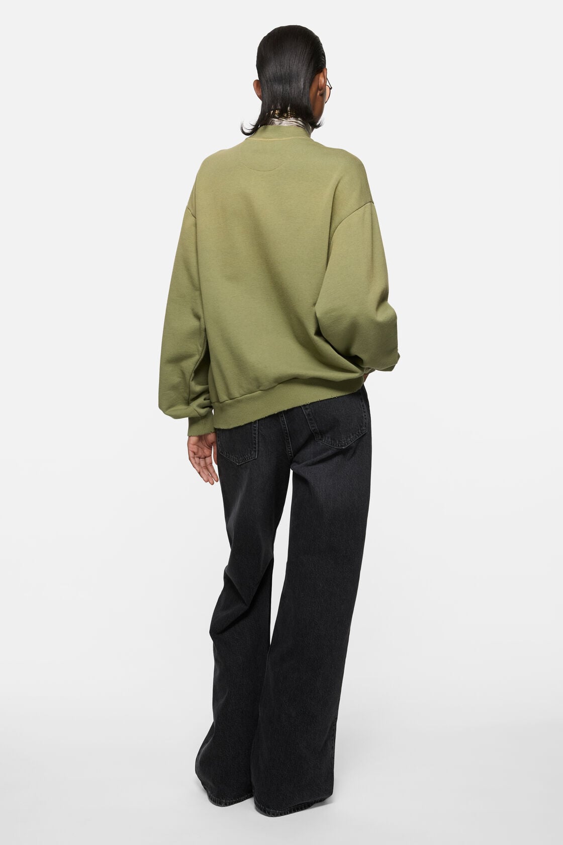 Washed zip-up cardigan, Olive green, 2000x