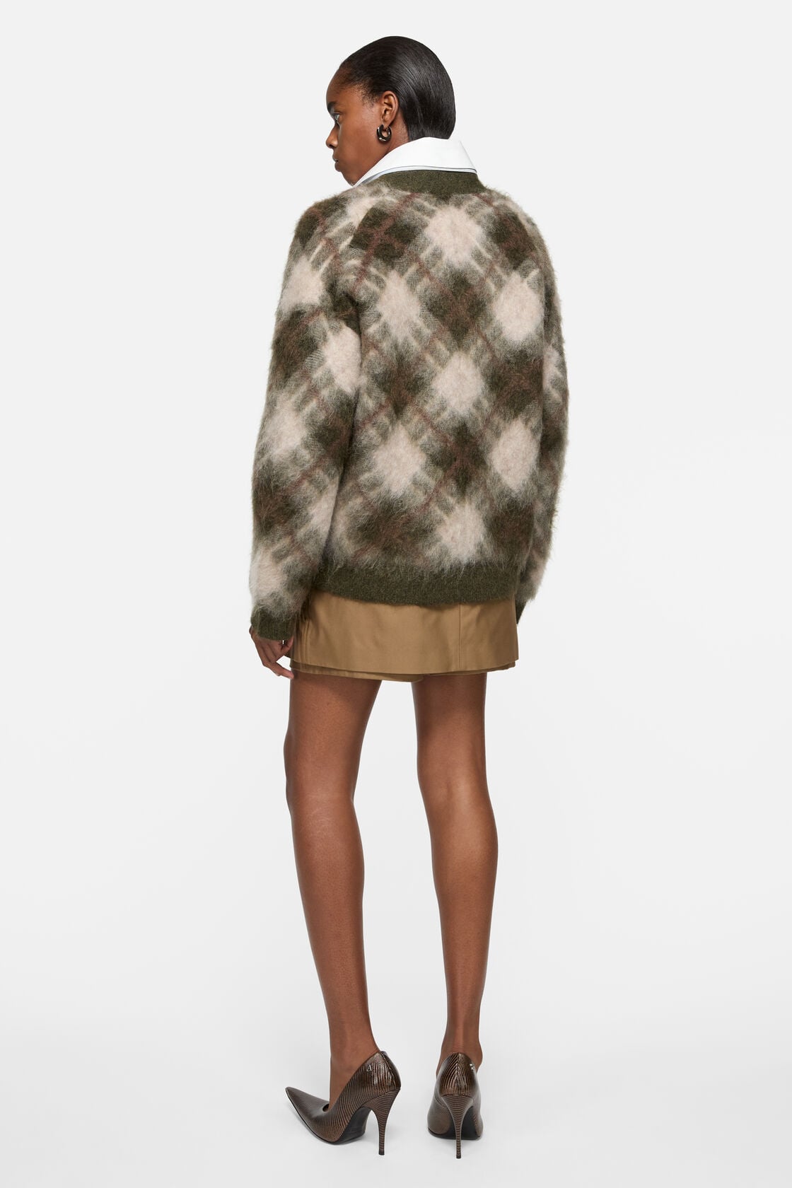 Mohair v-neck cardigan, Olive green/multi, 2000x