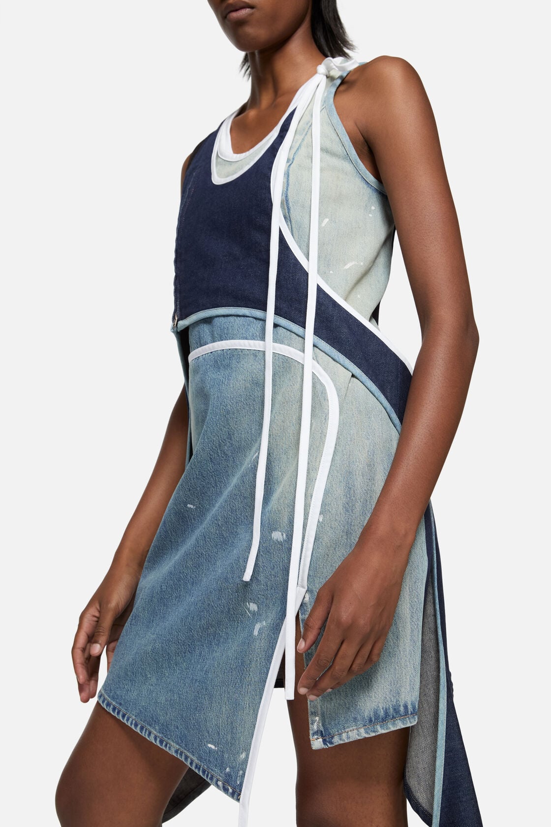Asymmetrical Denim Mini Dress, Indigo/blue, 2000x