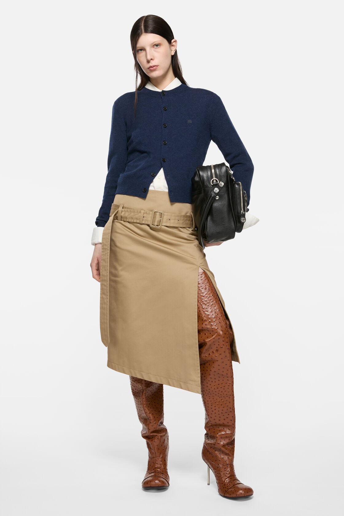 Cadigan yak wool - fitted fit, Navy melange, 2000x