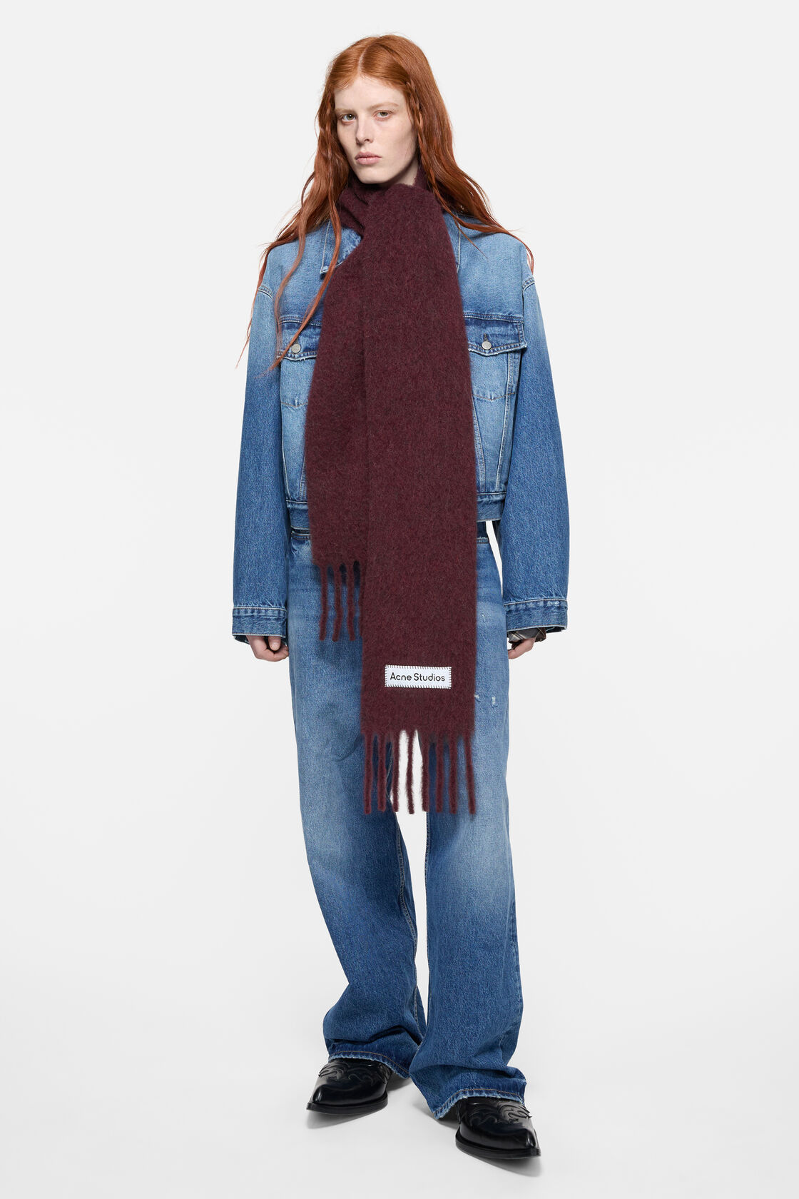 Skinny mohair scarf, Burgundy, 2000x