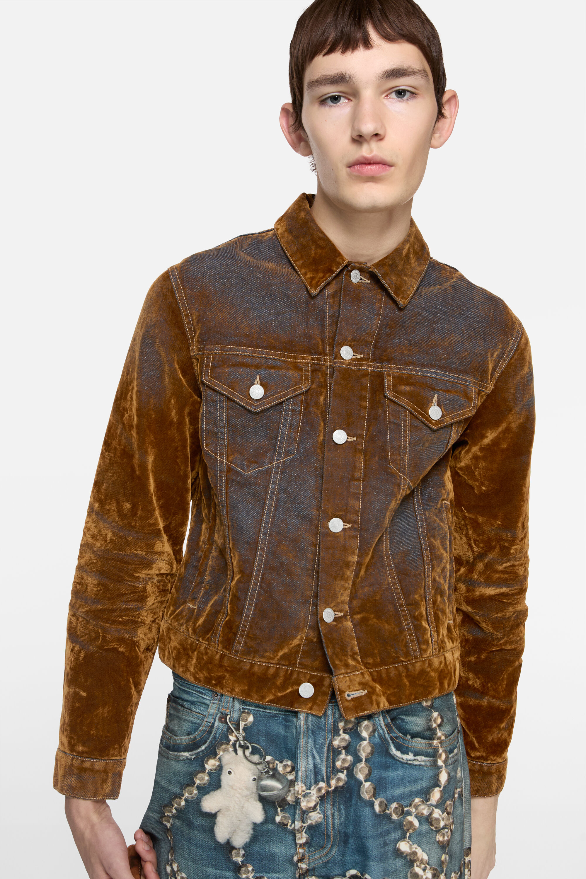 Acne Studios - フロック加工デニムジャケット - ラストブラウン