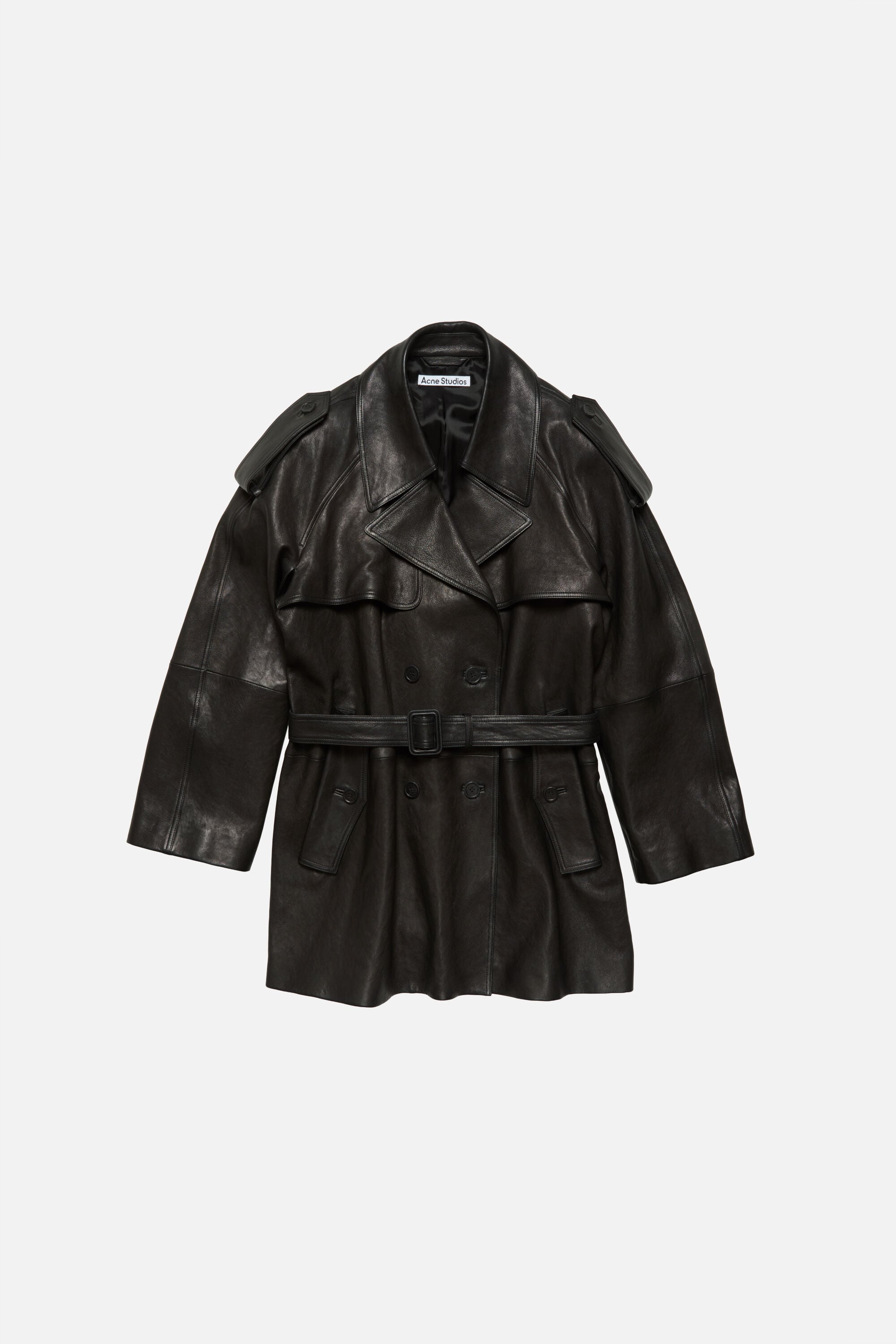 Acne Studios - レザートレンチコート - ブラック