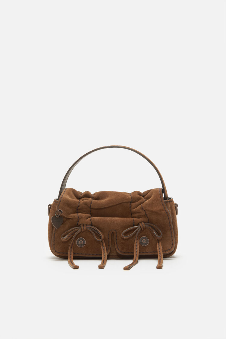 Multipocket Micro Crossbody Suede, Cognac brown