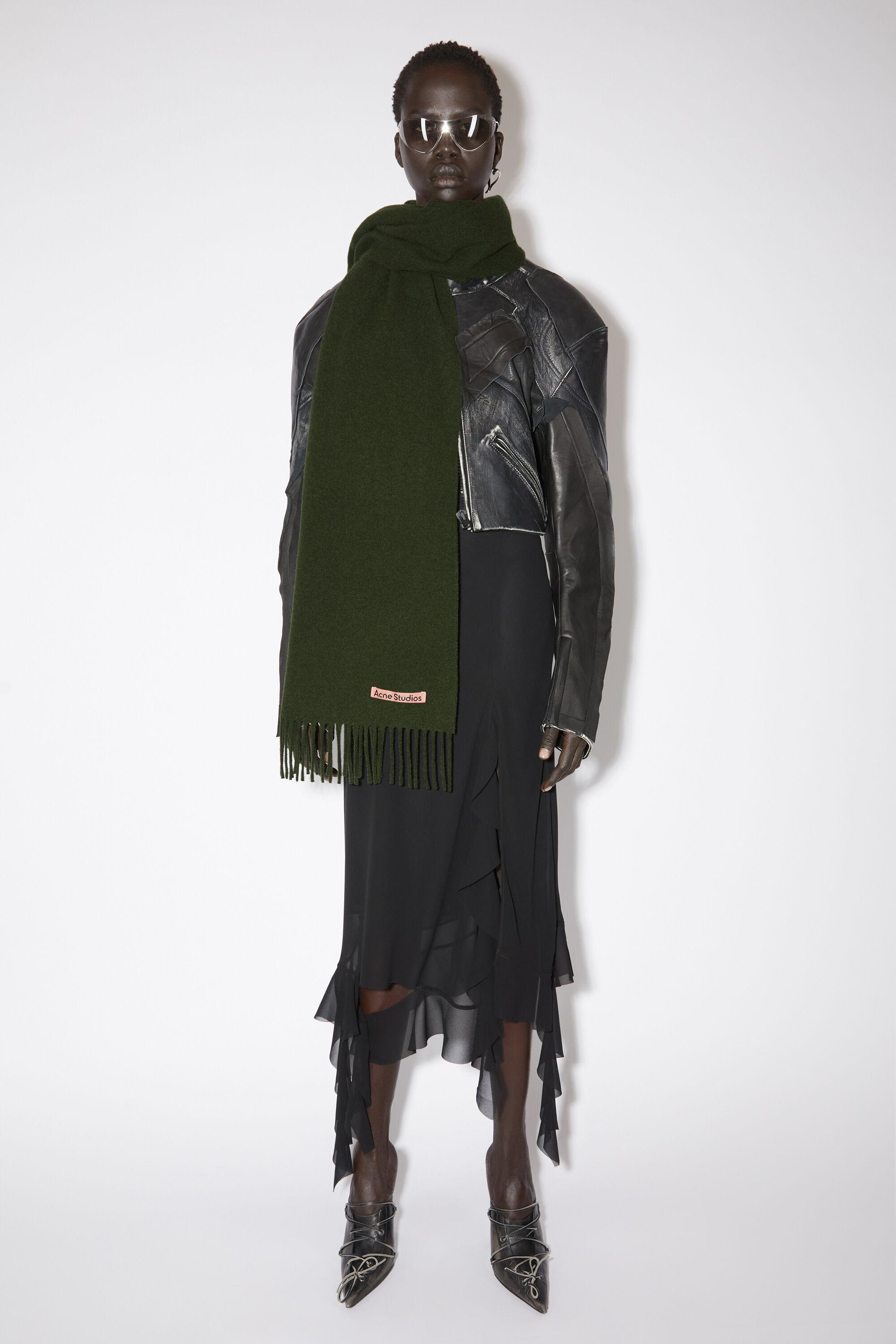 아크네 스튜디오 Acne Studios Fringe wool scarf – Narrow - Wood Green Melange,Wood Green melange