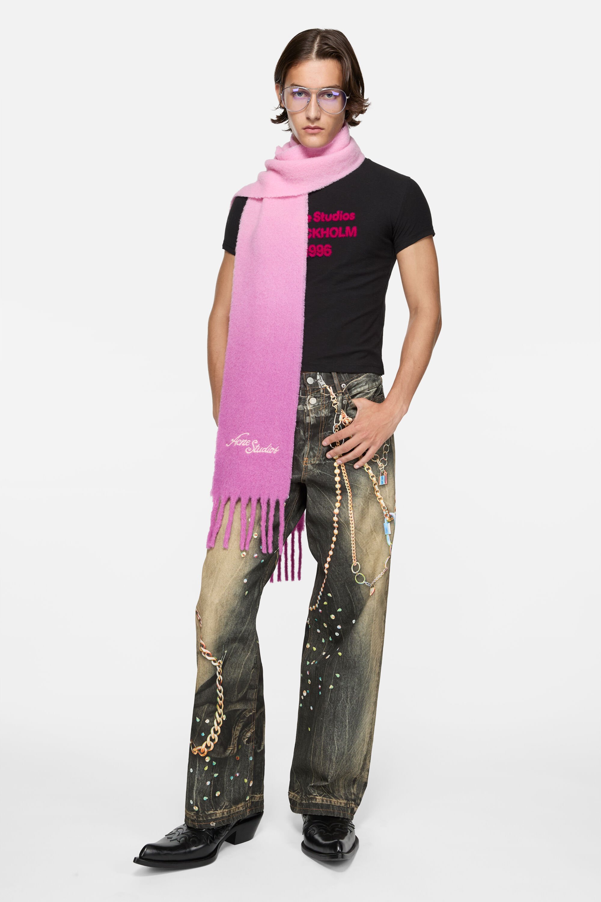 小物 Acne Studios Pastel wool scarf Acne Studios - Checked wool fringe scarf - Pastel blue/beige