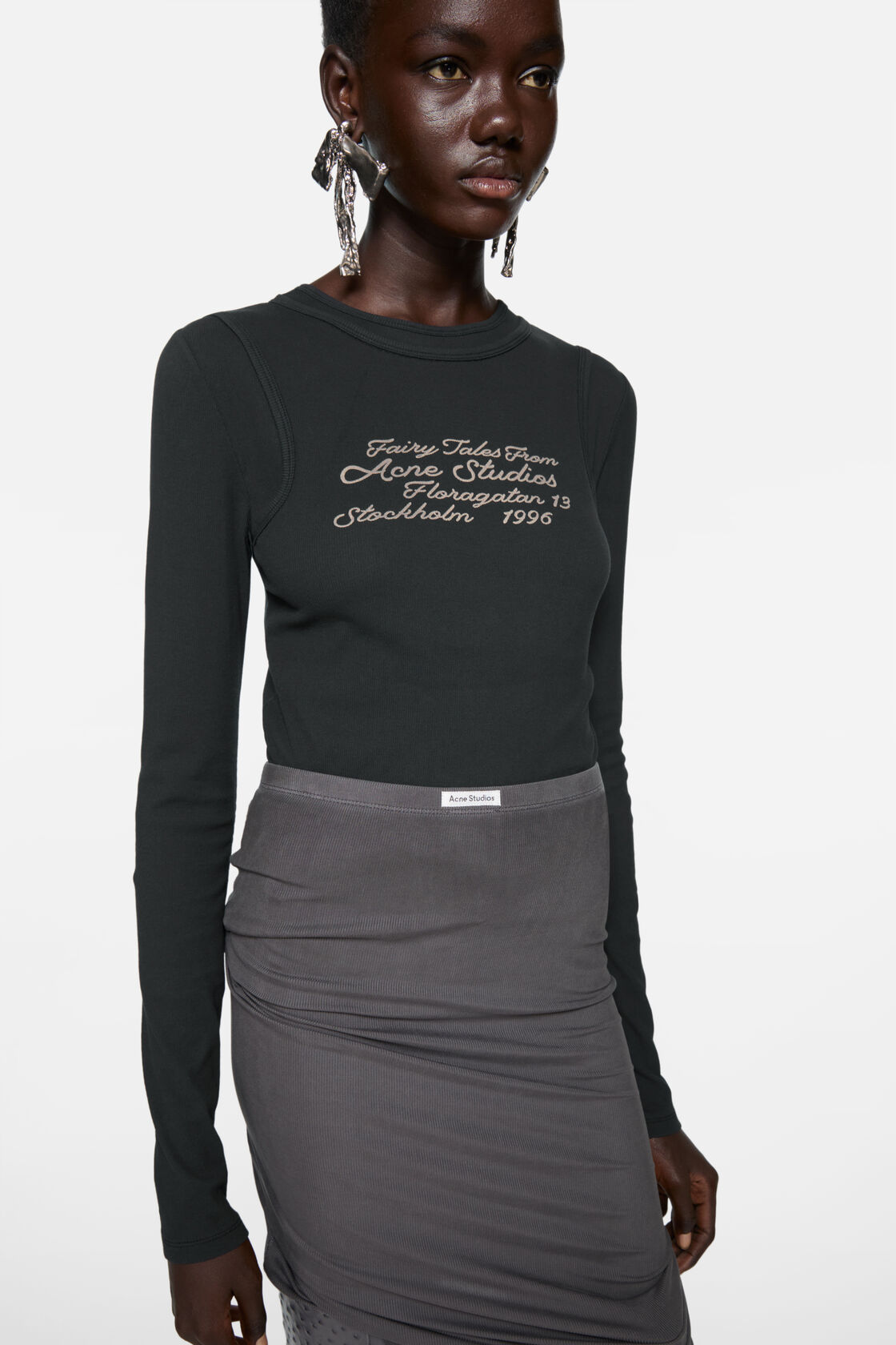 긴 소매 레이어드 티셔츠, 블랙, 2000x