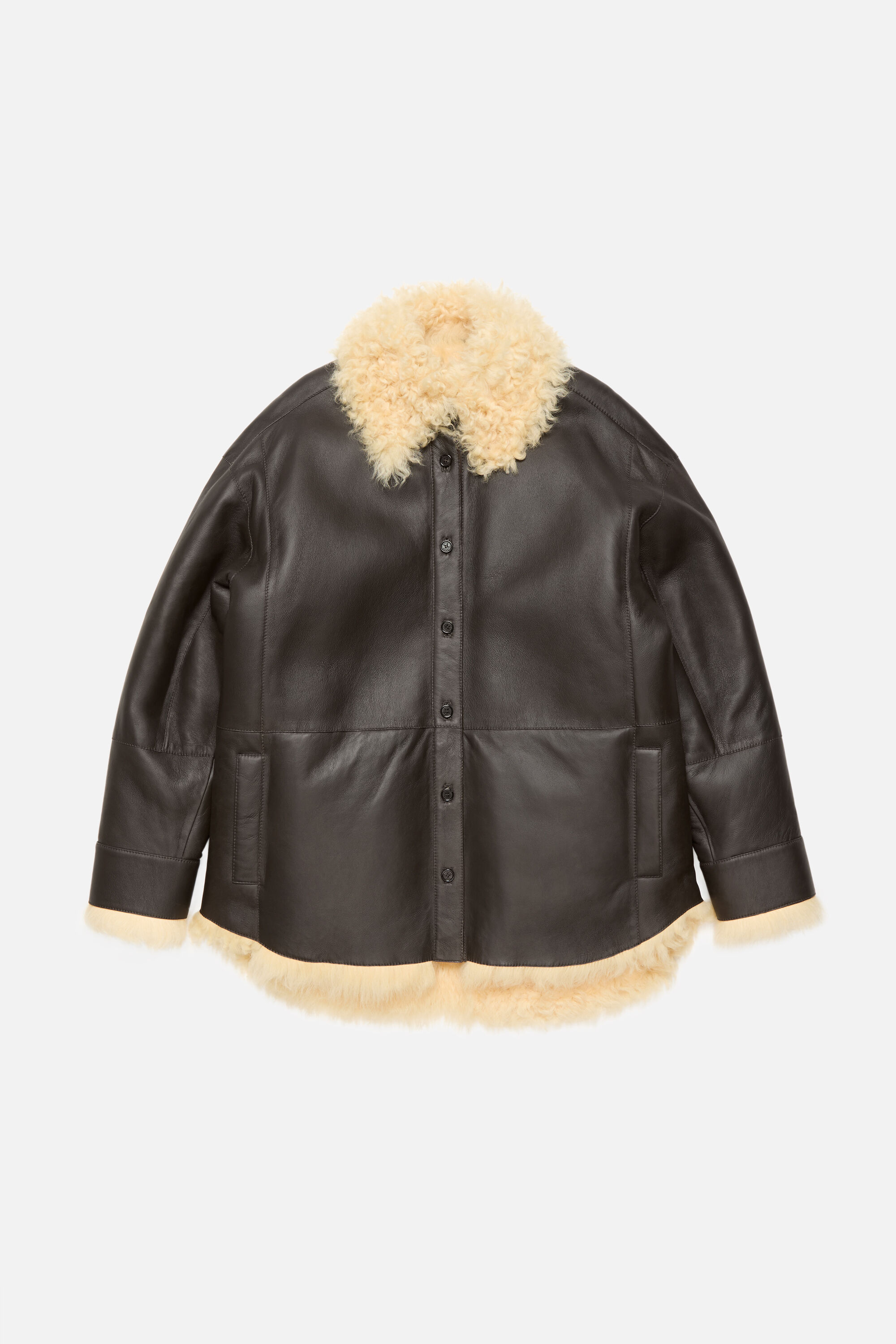 Acne Studios - Shearling shirt jacket - Coffee brown/pale yellow