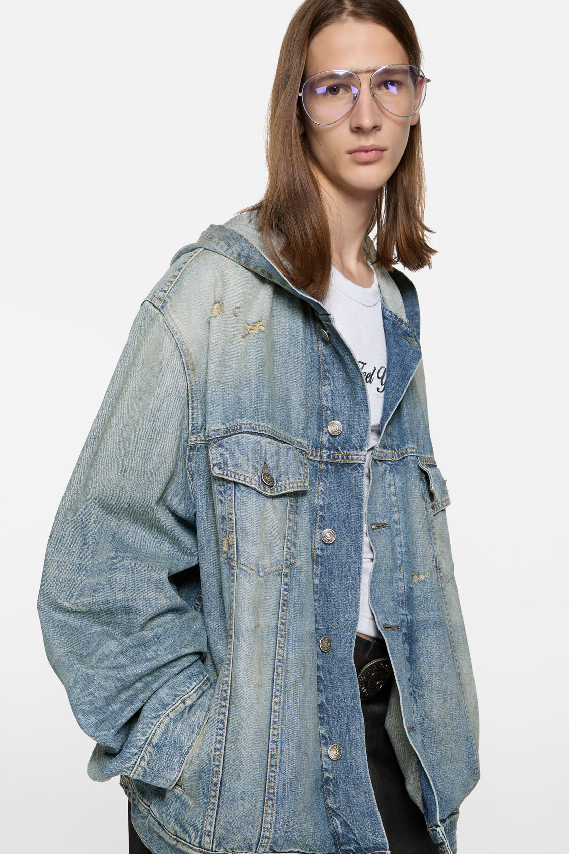 Hooded denim jacket, Mid Blue, 2000x