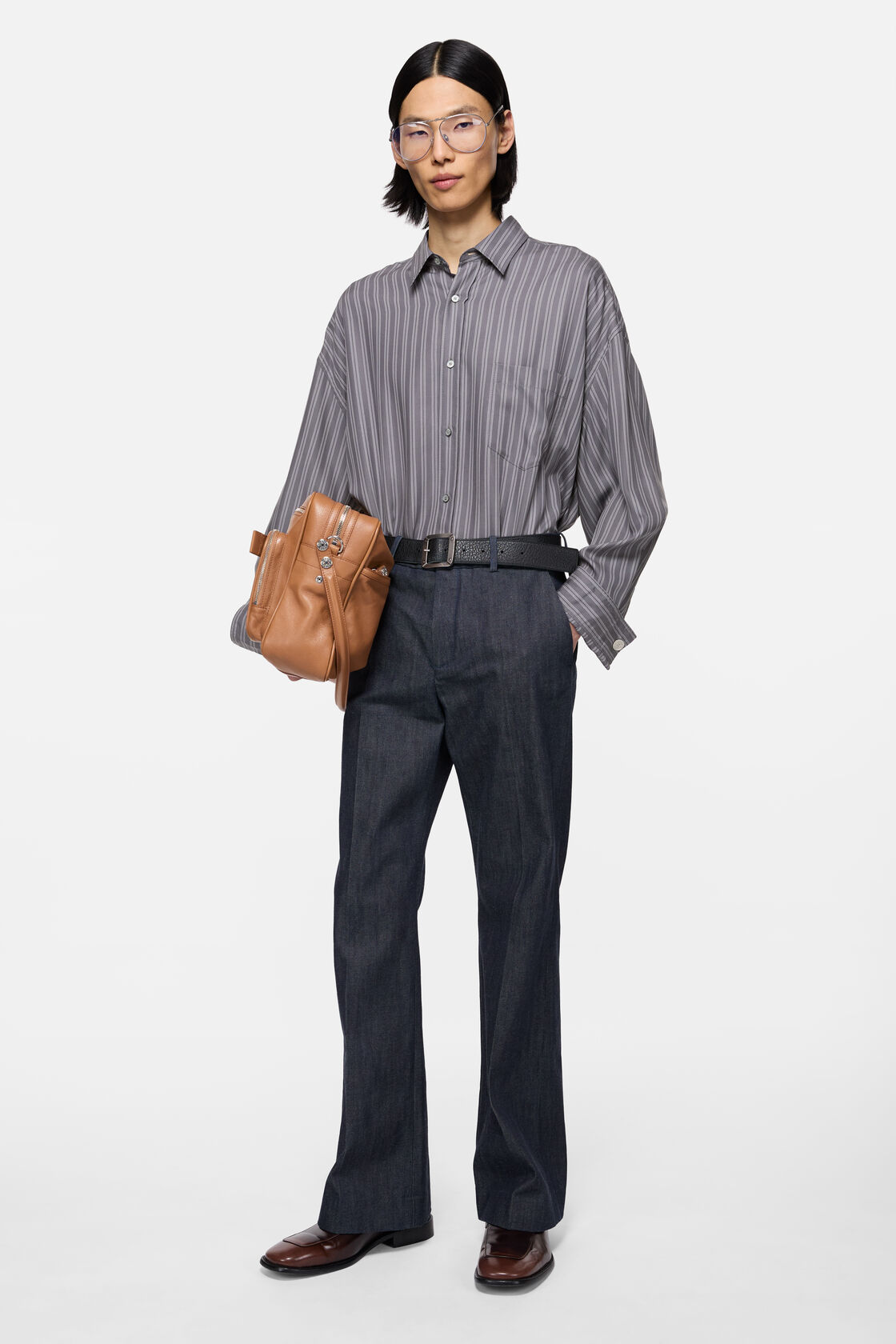 Striped button-up shirt, Purple/mauve, 2000x