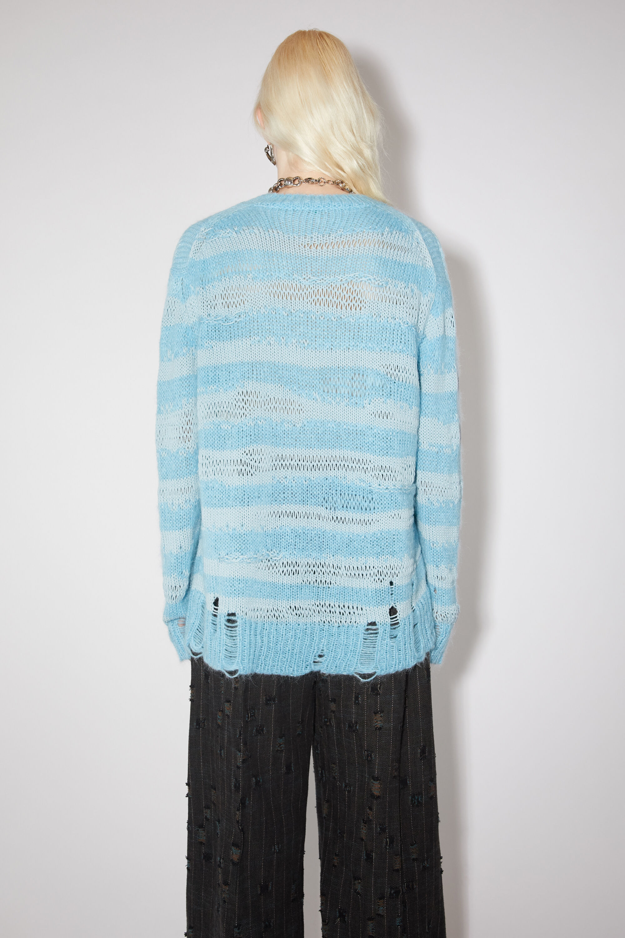 아크네 스튜디오 Acne Studios Distressed stripe jumper - Sky blue/powder blue