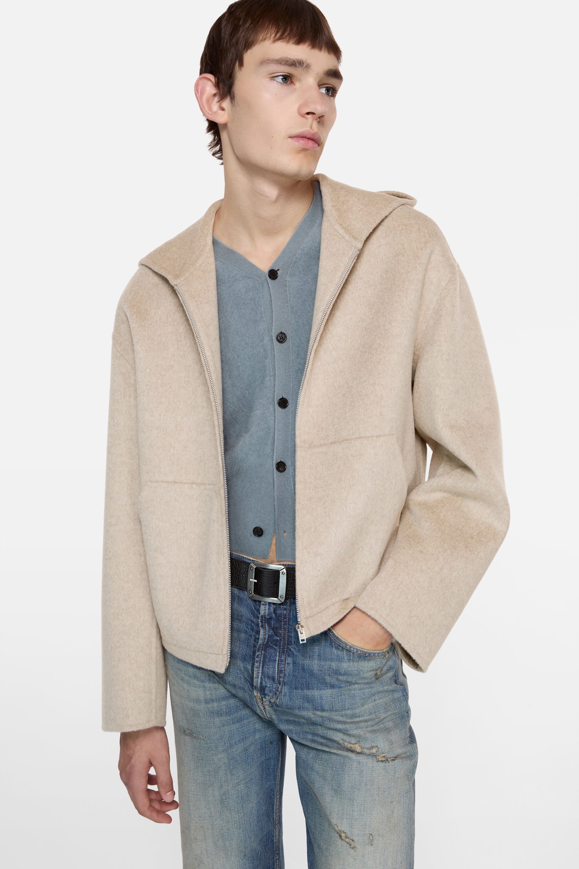 Acne Studios - Cashmere jacket with hood - Oatmeal melange