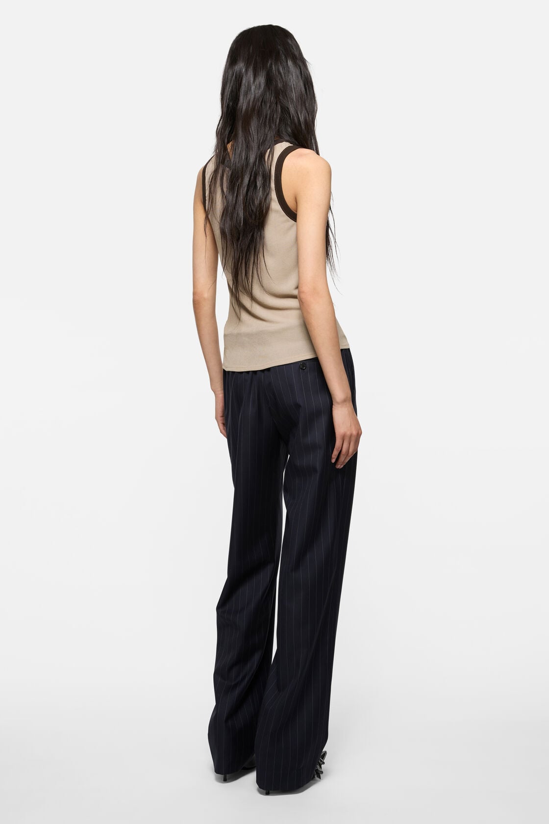Ribbed tank top, Beige/black, 2000x
