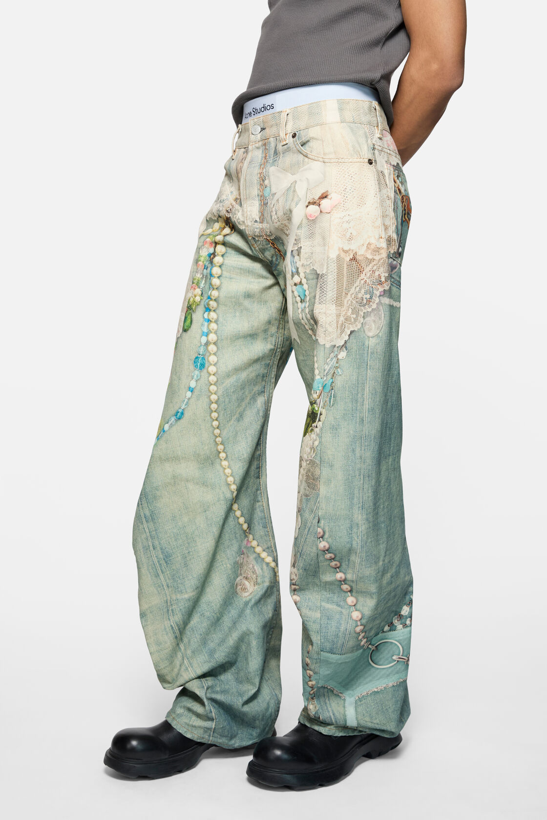 リラックスフィットジーンズ - 2006, ホワイト/グリーン, 2000x