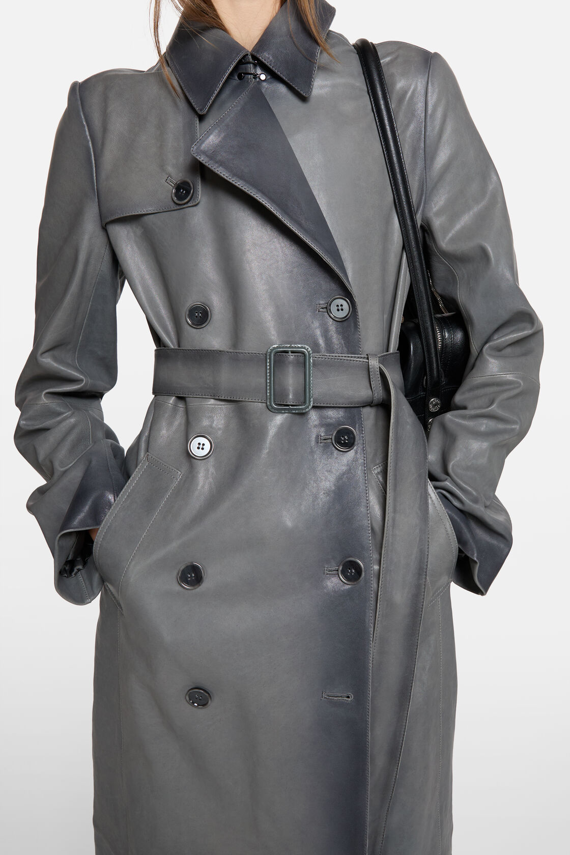 Leather trenchcoat, Anthracite grey, 2000x
