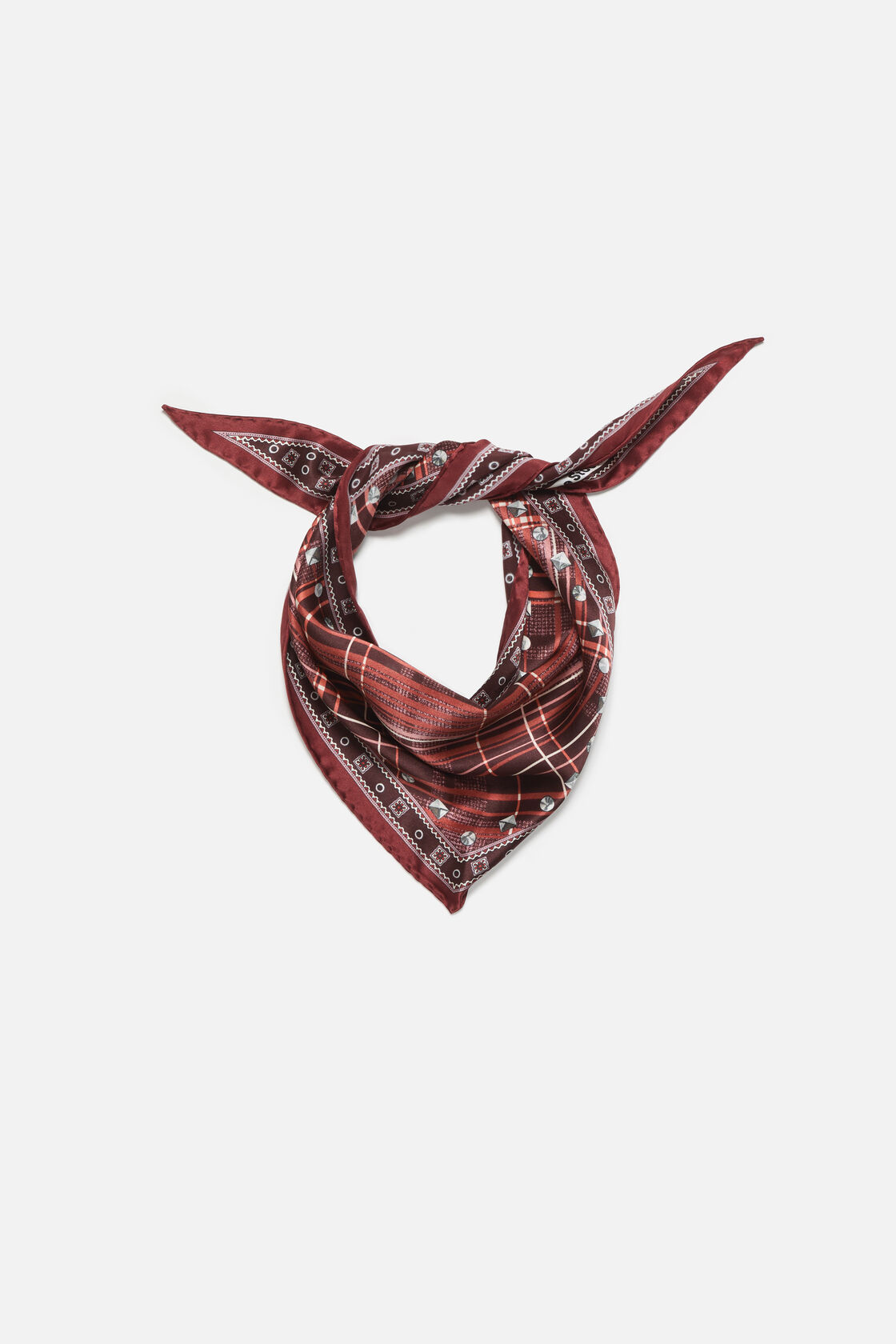 Checkered silk bandana, Burgundy/brown, 2000x