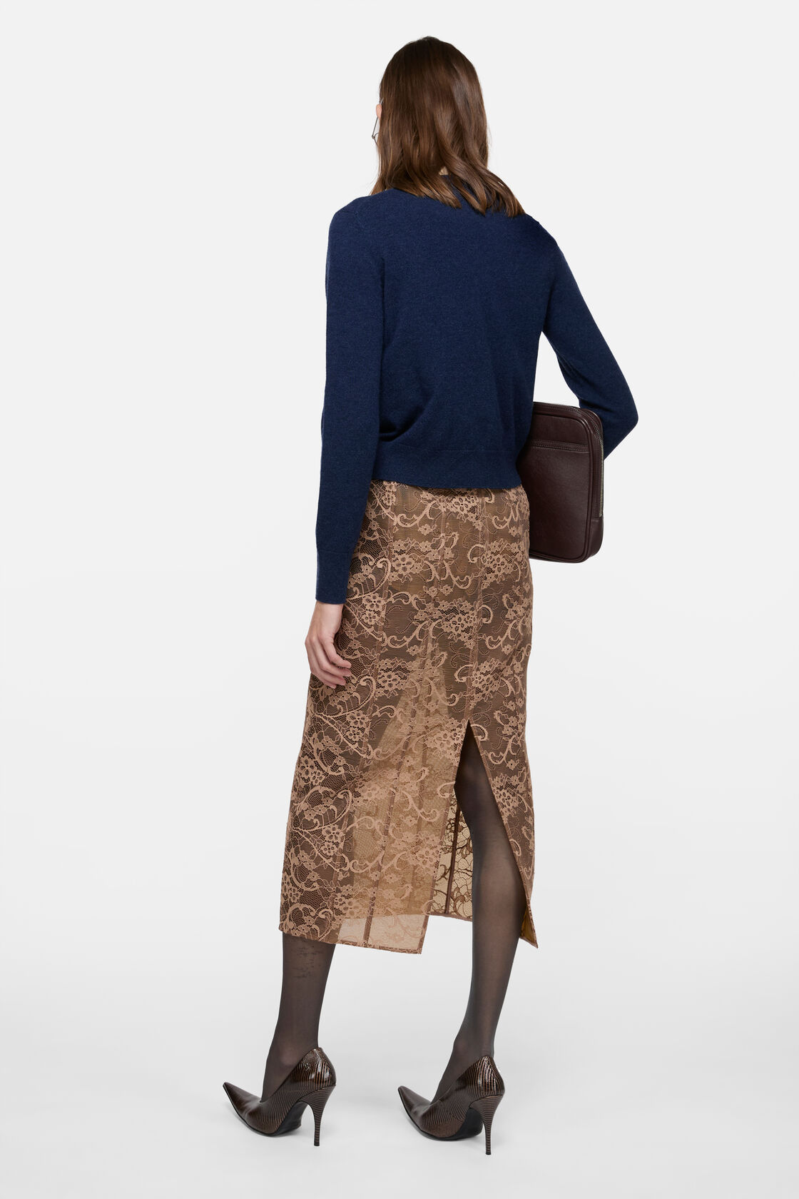 Fitted cardigan - yak wool, Navy melange, 2000x