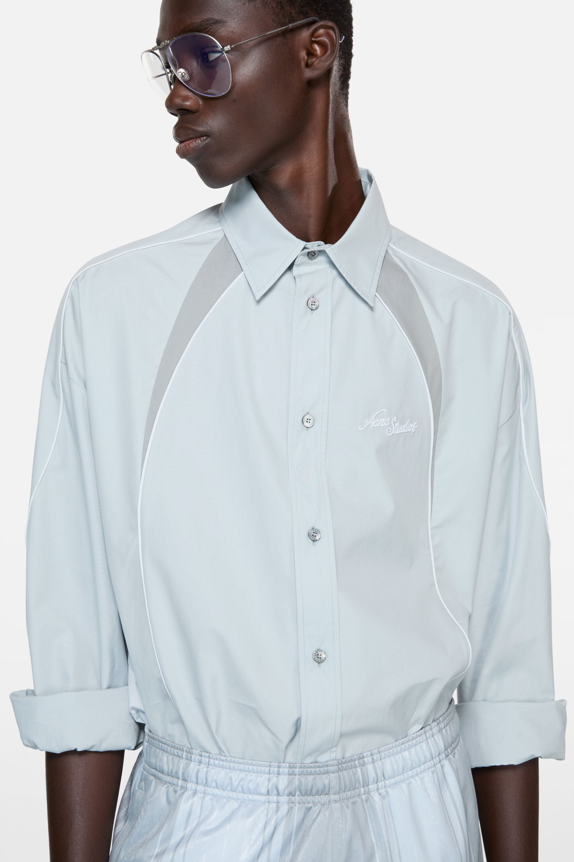 Acne Studios - Embroidered logo button-up shirt - Cold grey