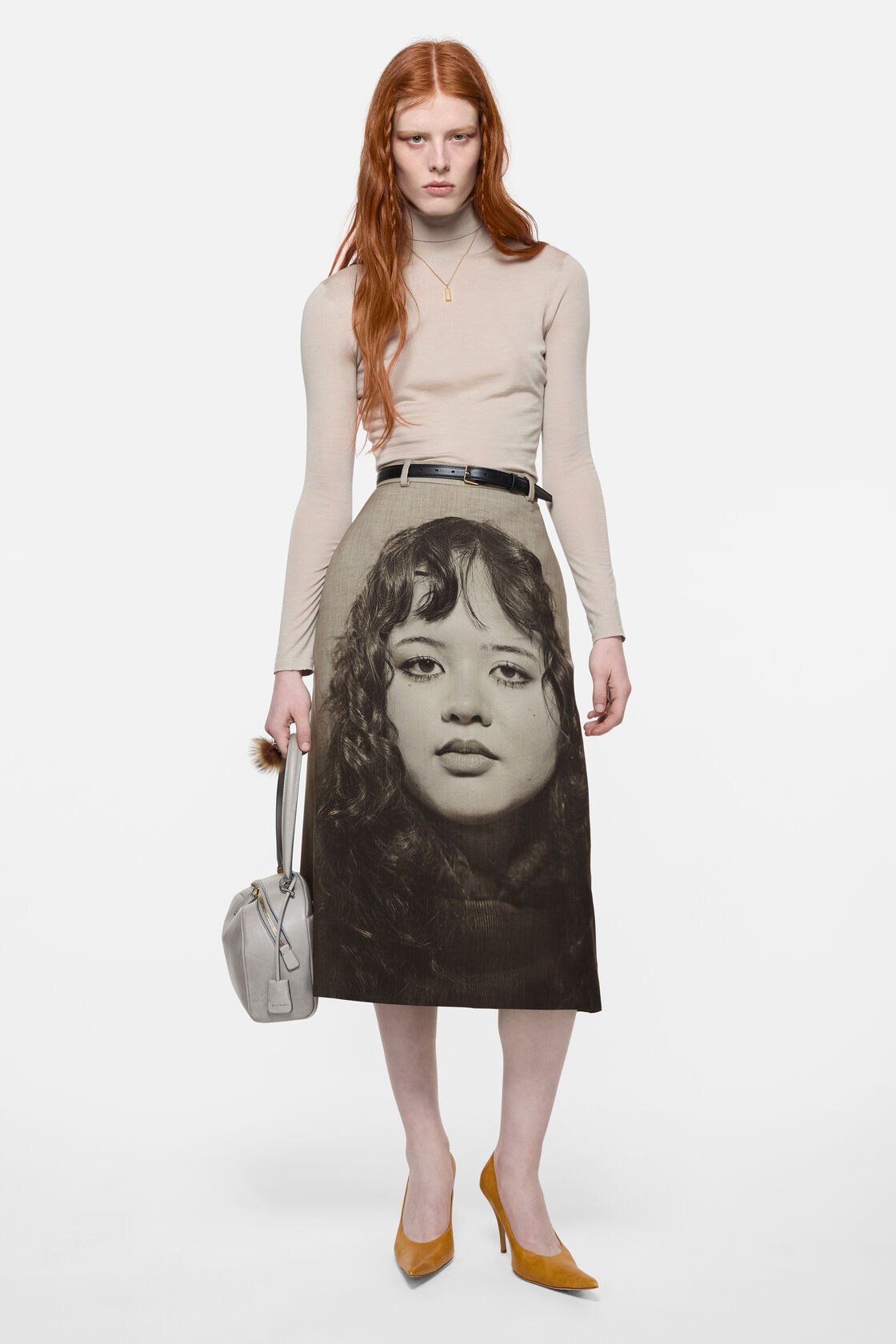 Printed wool skirt, Faded taupe/black, 2000x
