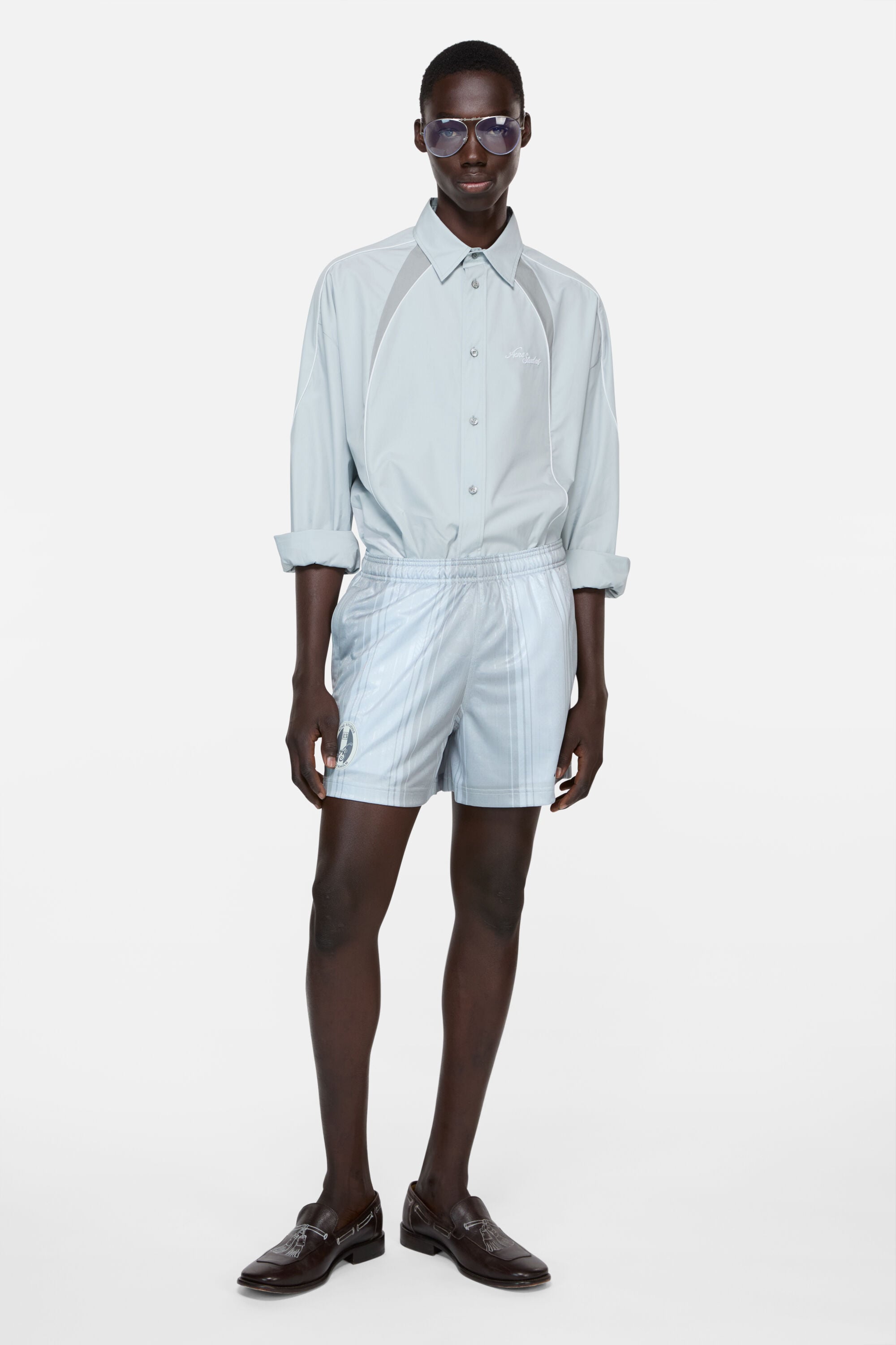 Acne Studios - Embroidered logo button-up shirt - Cold grey