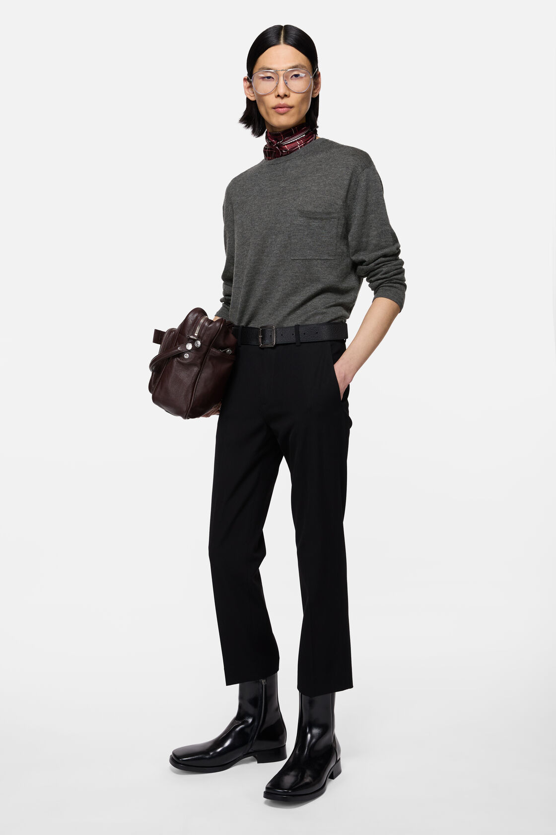 カシミヤニットセーター, ダークグレーメランジ, 2000x
