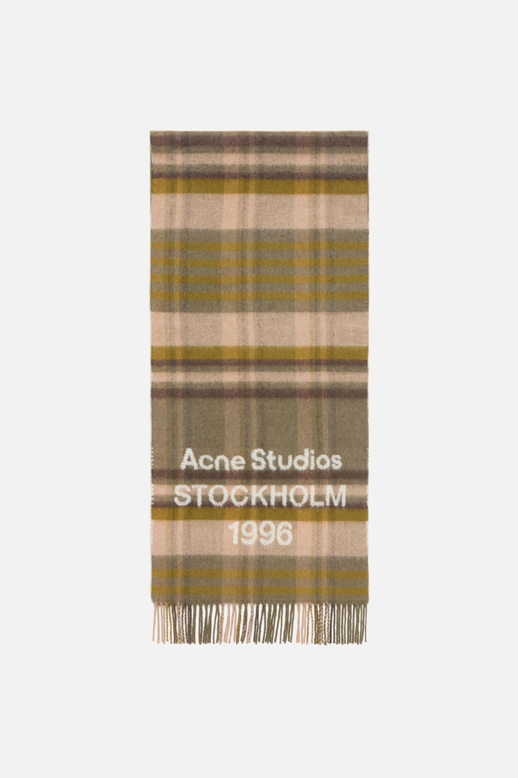 acne studios チェックロゴマフラー Acne Studios - Check logo scarf - Wide - Olive green/grey