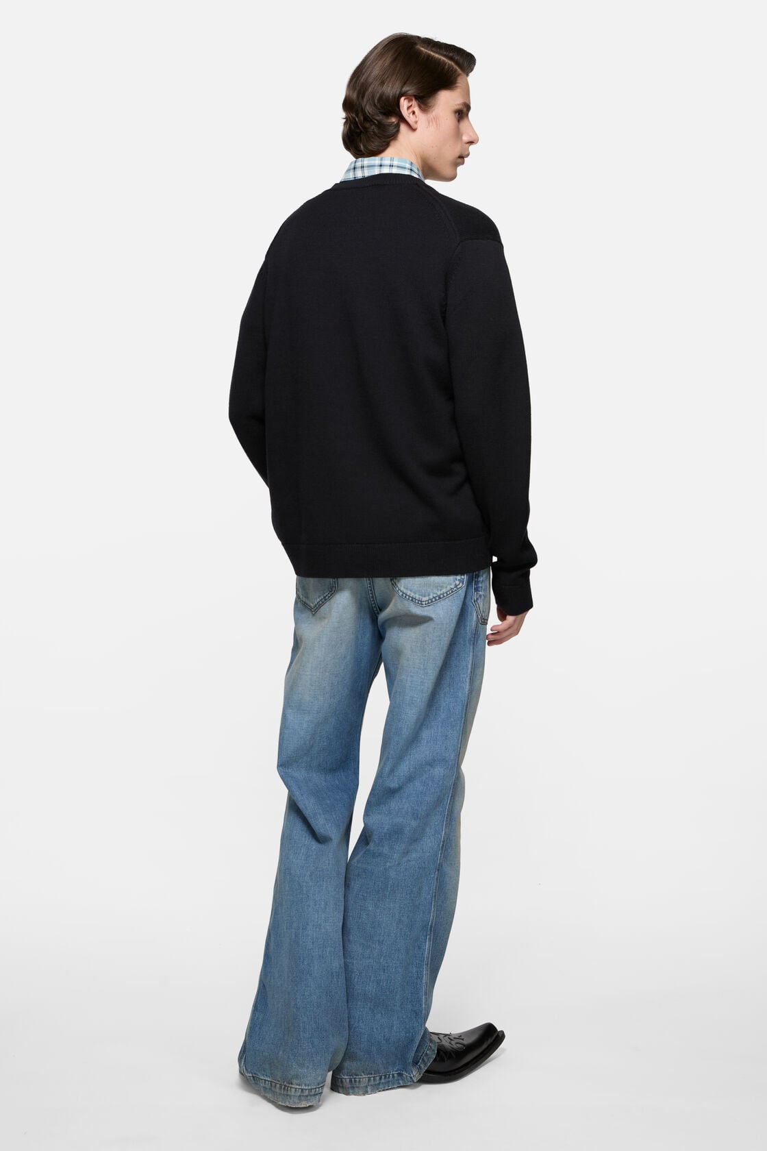 Crewneck bow logo cardigan, Black, 2000x