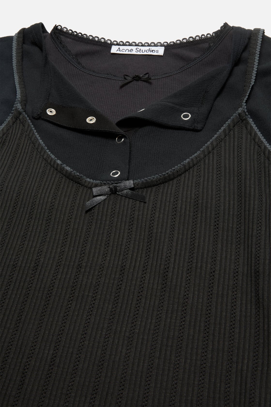 Layered jersey shirt with bow, Black, 2000x