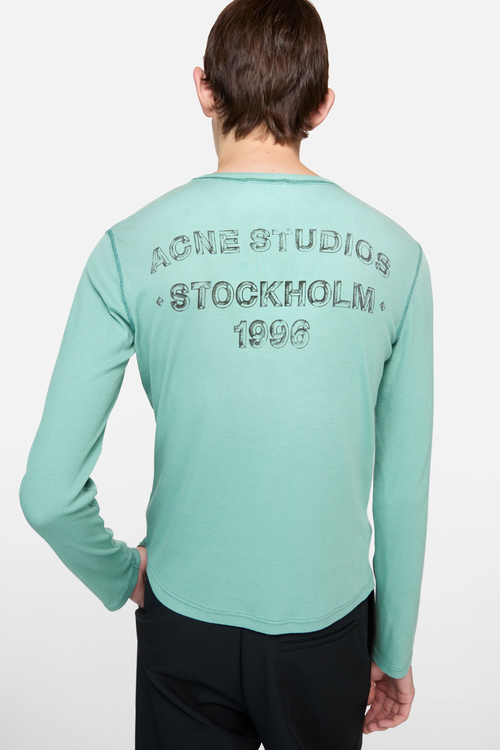 Acne Studios ミントグリーン Tシャツ S Acne Studios - スプレー加工ロゴTシャツ - ミントグリーン