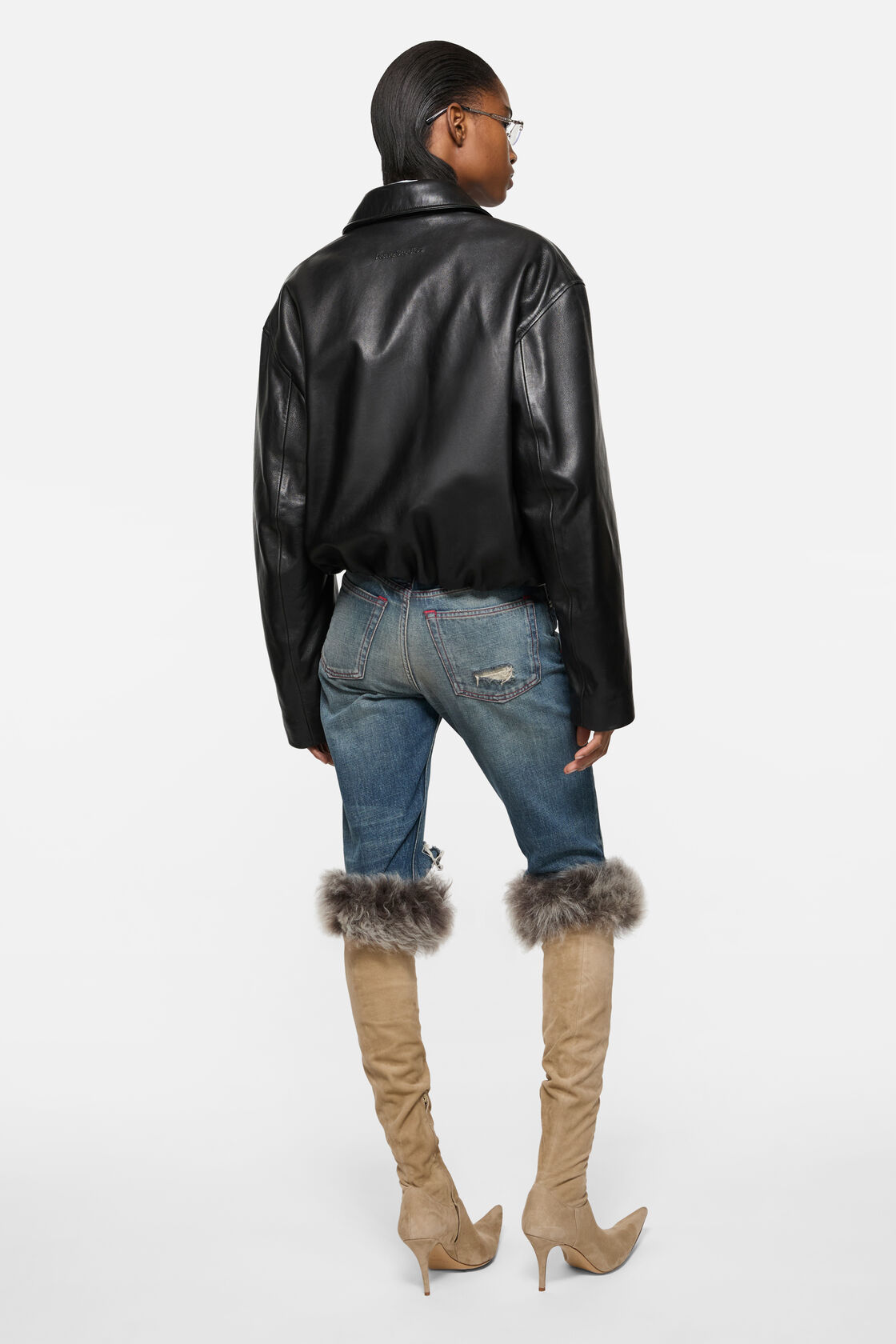 Leather bomber jacket, Black, 2000x