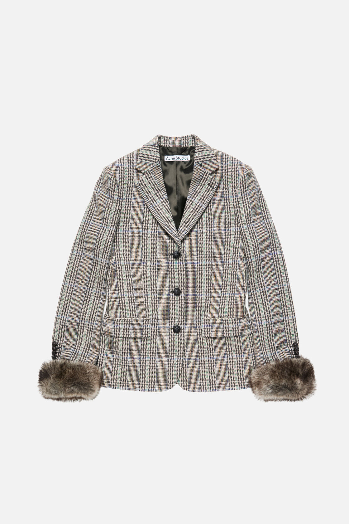 Wool jacket with shearling cuffs, Brown/blue, 2000x