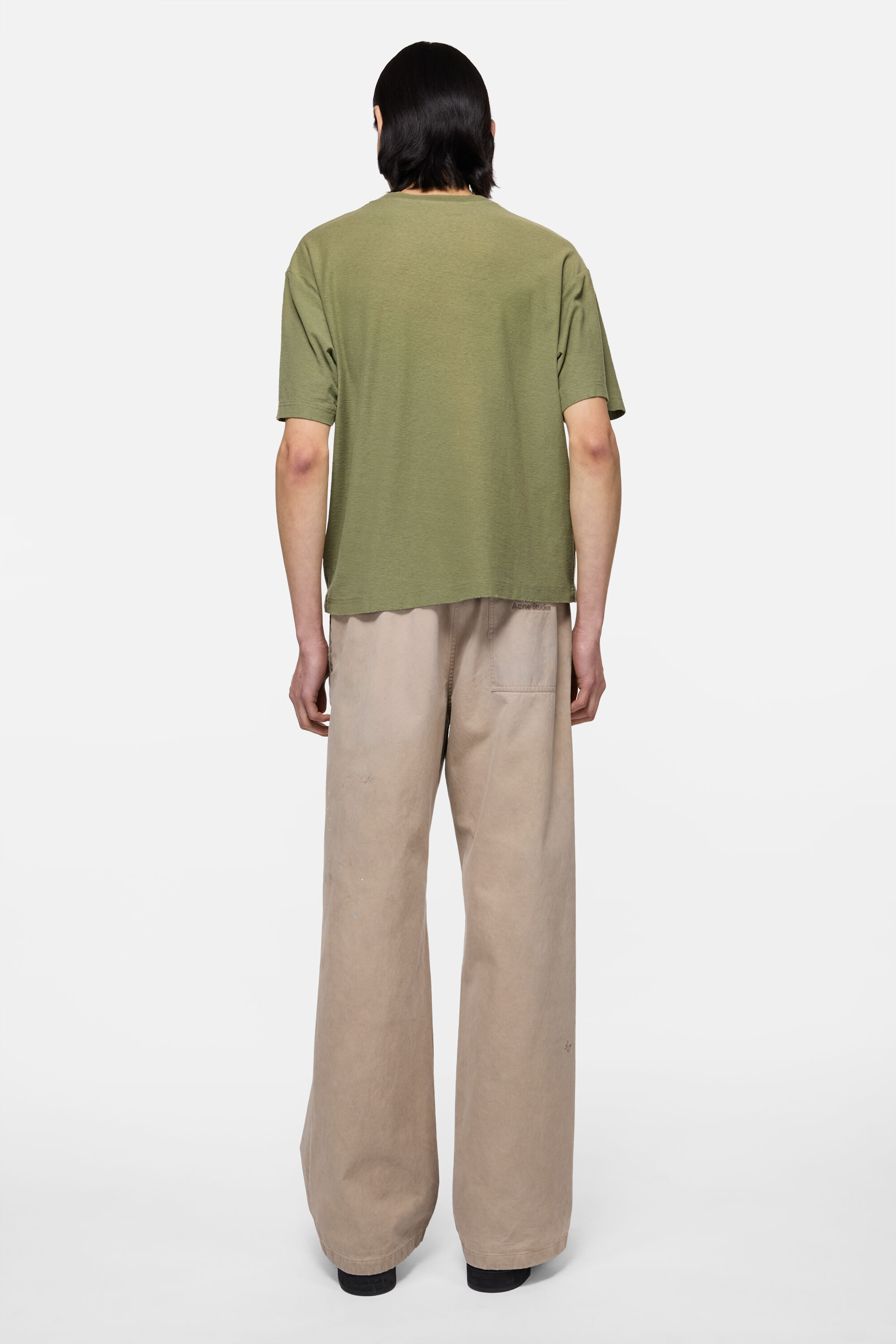 Acne Studios - スプレー加工ロゴTシャツ - オリーブグリーン