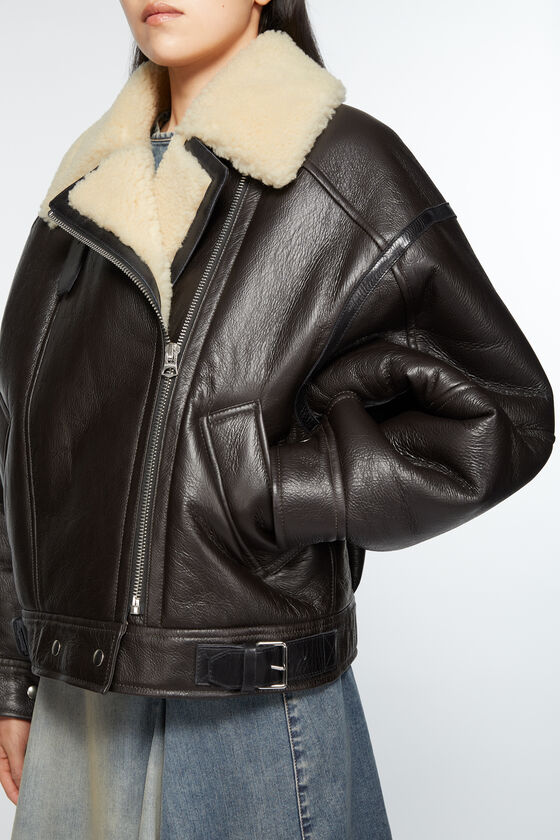 Acne Studios - Leather shearling jacket - Dark brown/beige