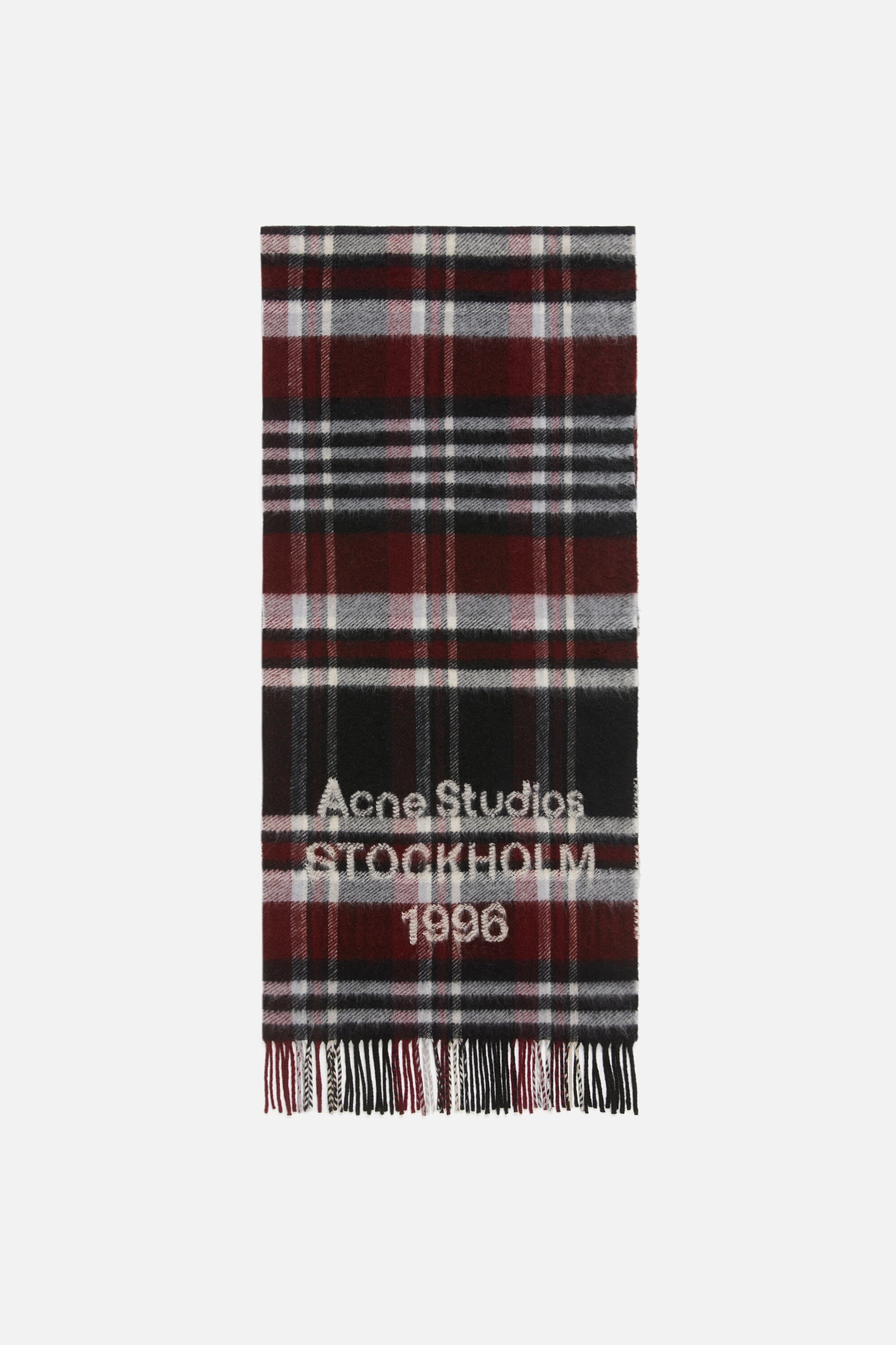 Acne Studios - Logo scarf with fringe - Black/burgundy