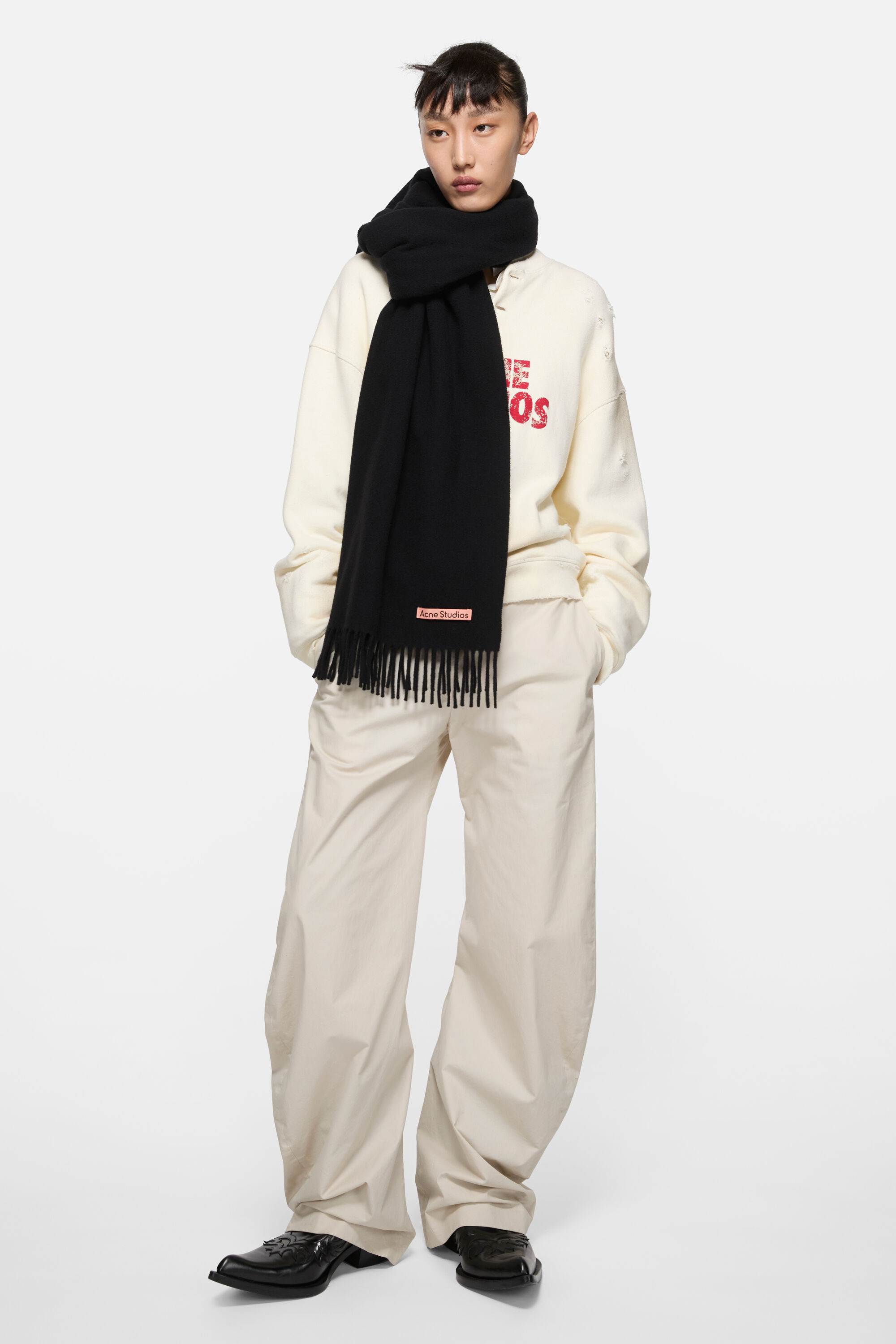 Acne Studios - Fringe wool scarf - oversized - Black